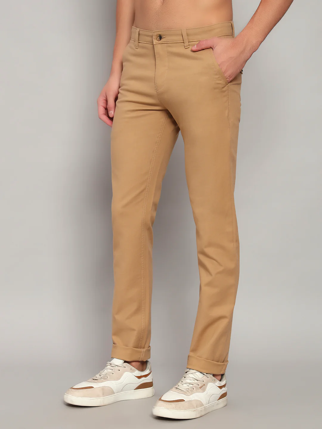 Casual Trouser for Men | Breathable & Soft with Color Fastness Regular Fit Cotton Blend Fabric Solid Pattern Button Closure - Image 5