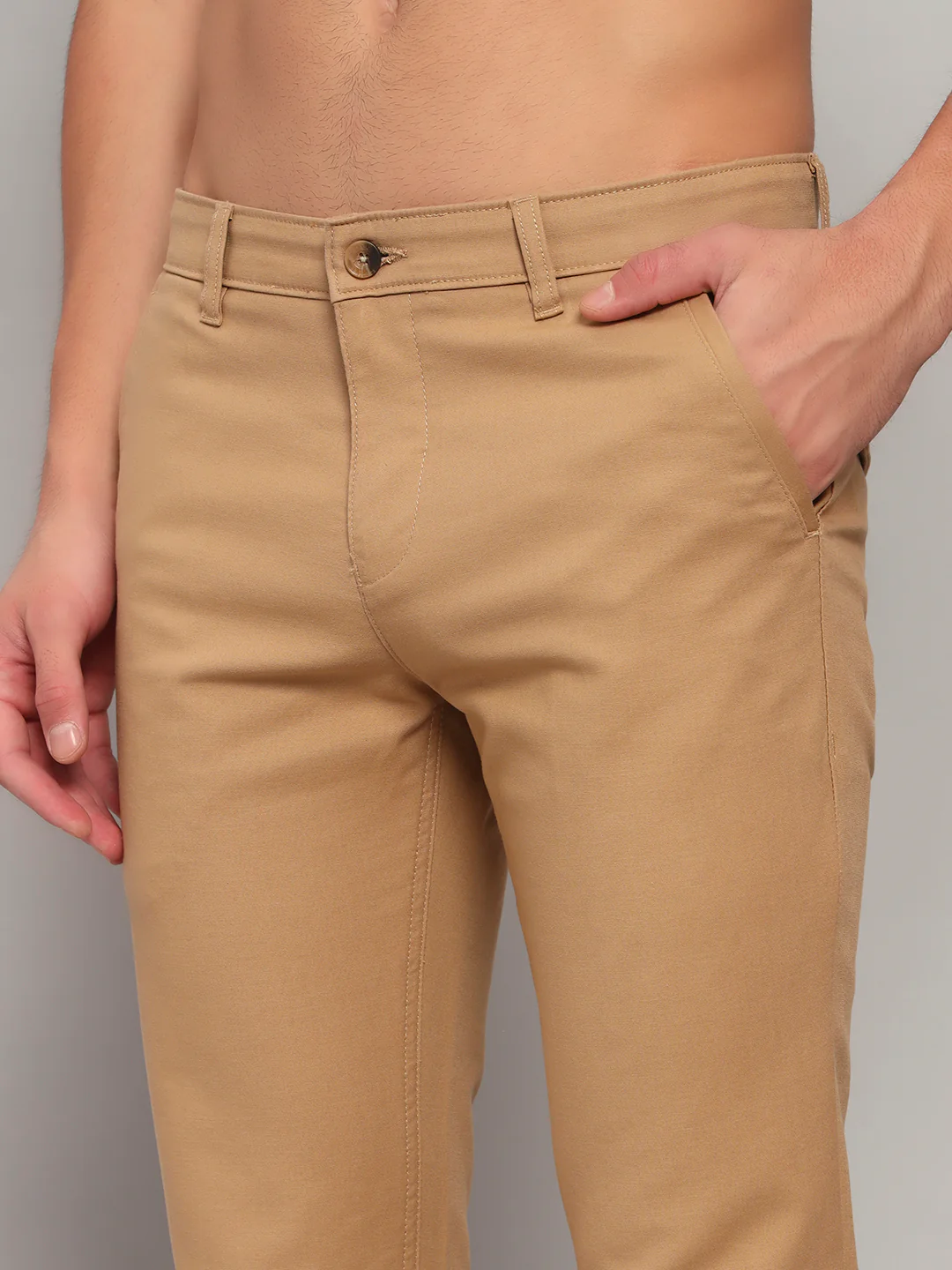 Casual Trouser for Men | Breathable & Soft with Color Fastness Regular Fit Cotton Blend Fabric Solid Pattern Button Closure - Image 7