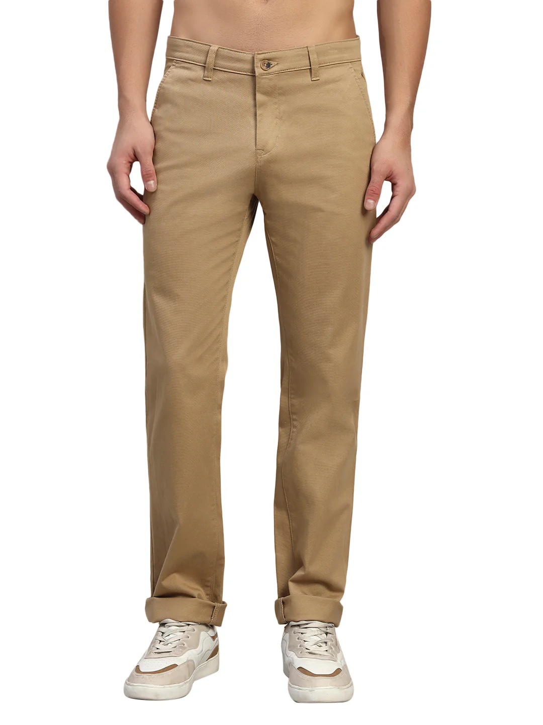 Casual Trouser for Men | Breathable & Soft with Color Fastness Regular Fit Cotton Blend Fabric Self Design Pattern Button Closure - Image 2
