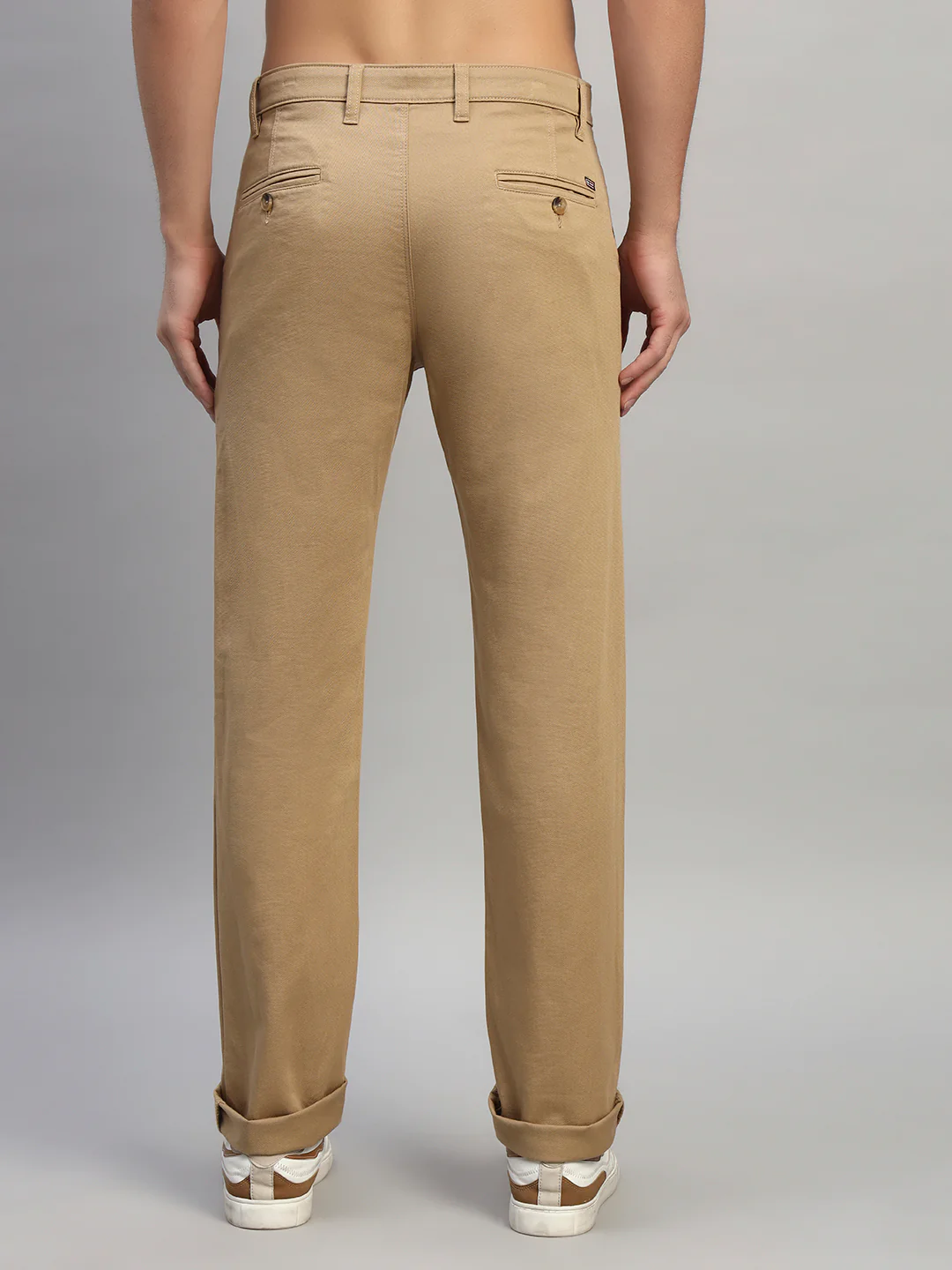 Casual Trouser for Men | Breathable & Soft with Color Fastness Regular Fit Cotton Blend Fabric Self Design Pattern Button Closure - Image 3
