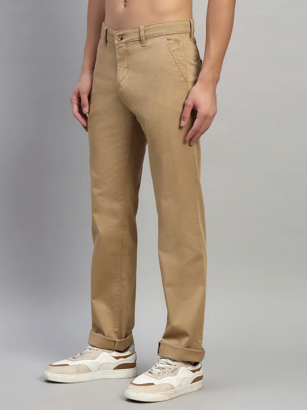 Casual Trouser for Men | Breathable & Soft with Color Fastness Regular Fit Cotton Blend Fabric Self Design Pattern Button Closure - Image 4