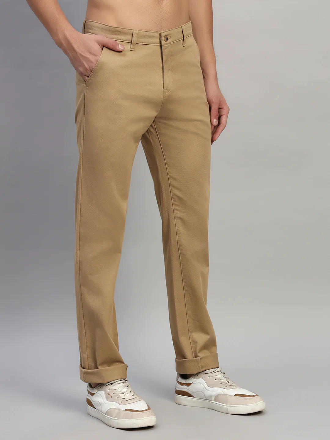 Casual Trouser for Men | Breathable & Soft with Color Fastness Regular Fit Cotton Blend Fabric Self Design Pattern Button Closure - Image 5