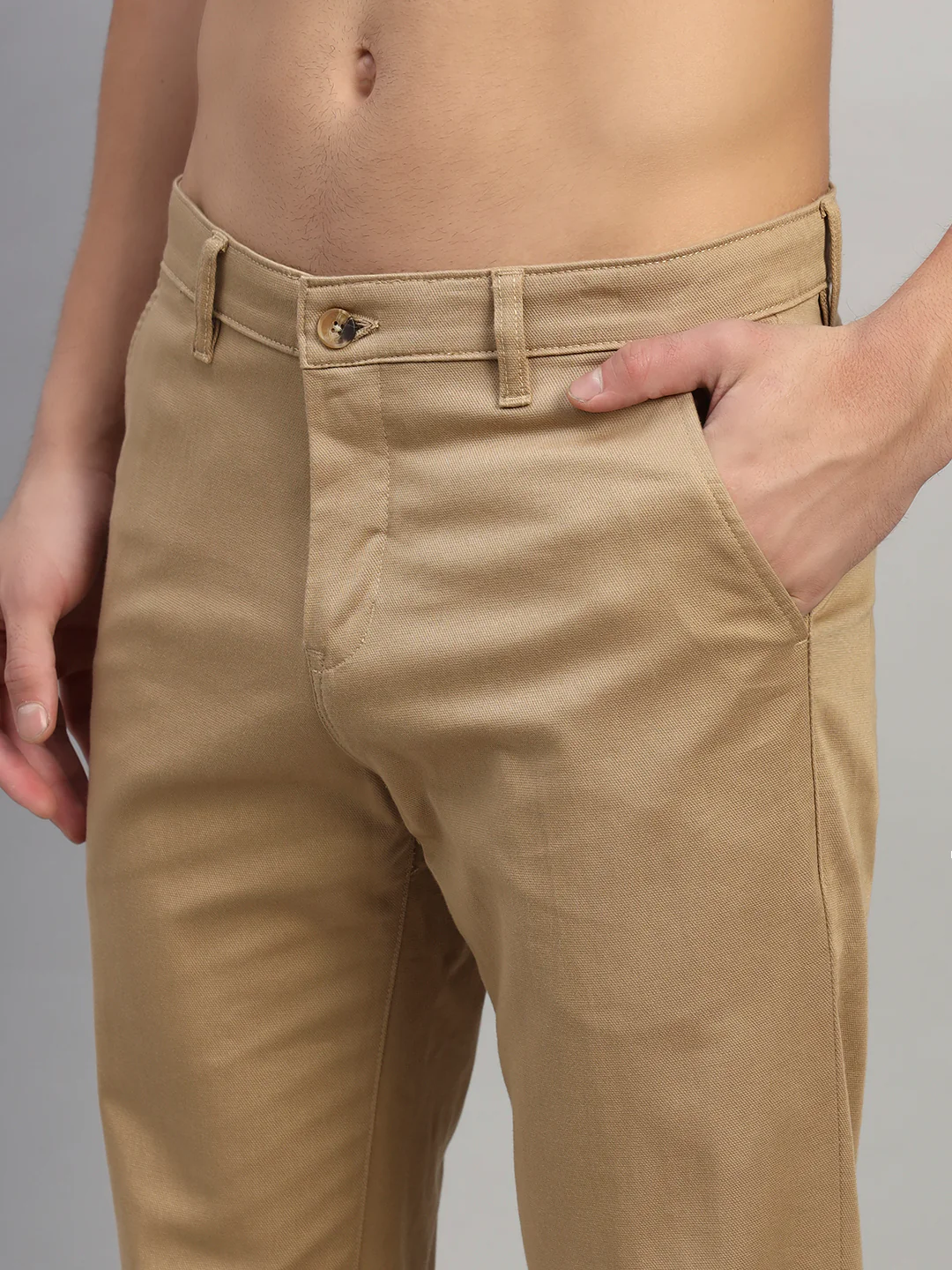 Casual Trouser for Men | Breathable & Soft with Color Fastness Regular Fit Cotton Blend Fabric Self Design Pattern Button Closure - Image 6