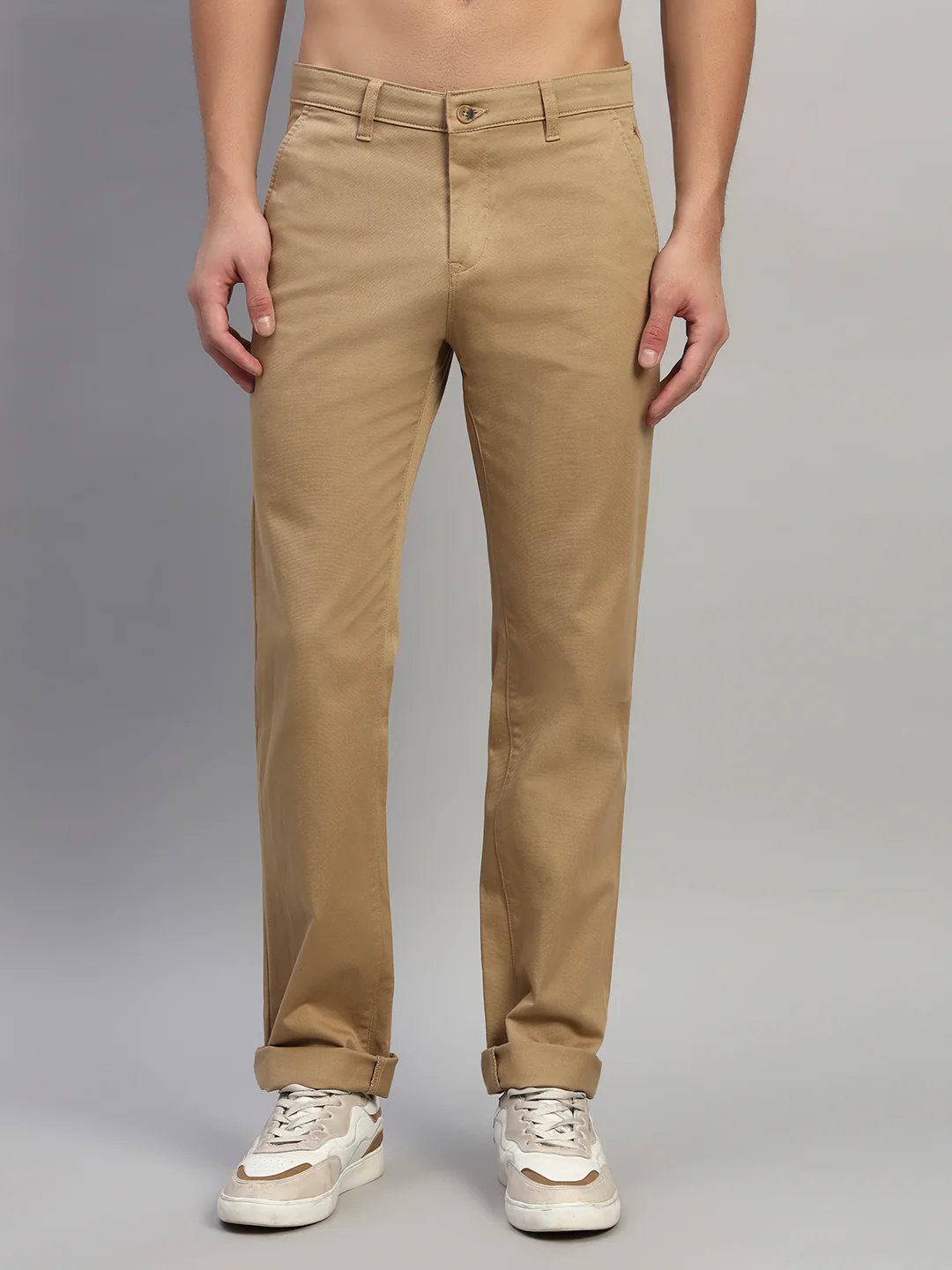 Casual Trouser for Men | Breathable & Soft with Color Fastness Regular Fit Cotton Blend Fabric Self Design Pattern Button Closure - Image 7