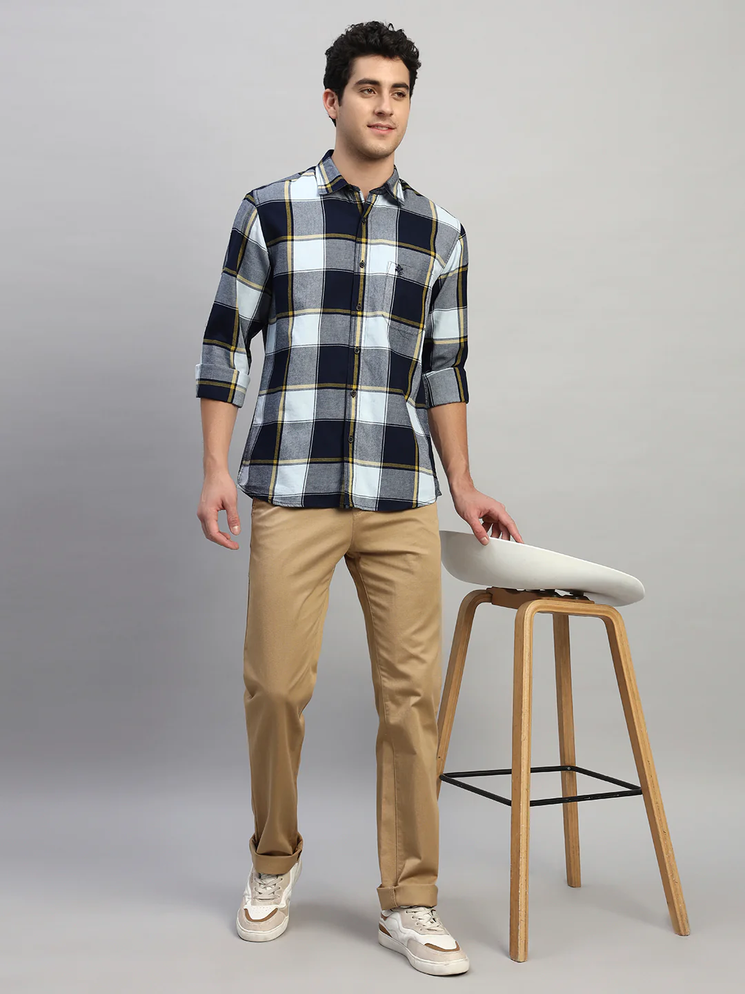 Casual Trouser for Men | Breathable & Soft with Color Fastness Regular Fit Cotton Blend Fabric Self Design Pattern Button Closure - Image 8