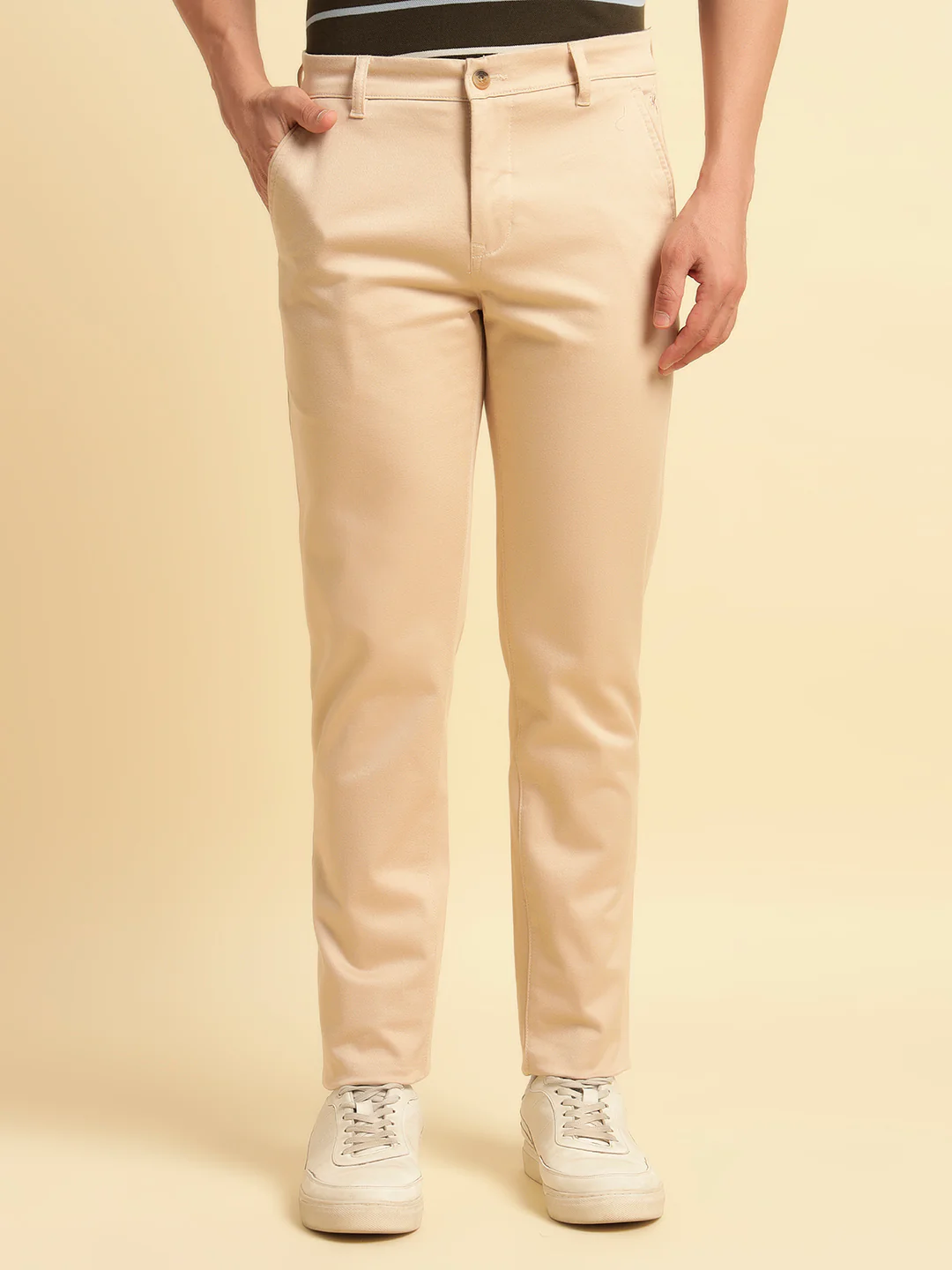 Casual Trouser for Men | Breathable & Soft with Color Fastness Regular Fit Cotton Blend Fabric Solid Pattern Button Closure - Image 5