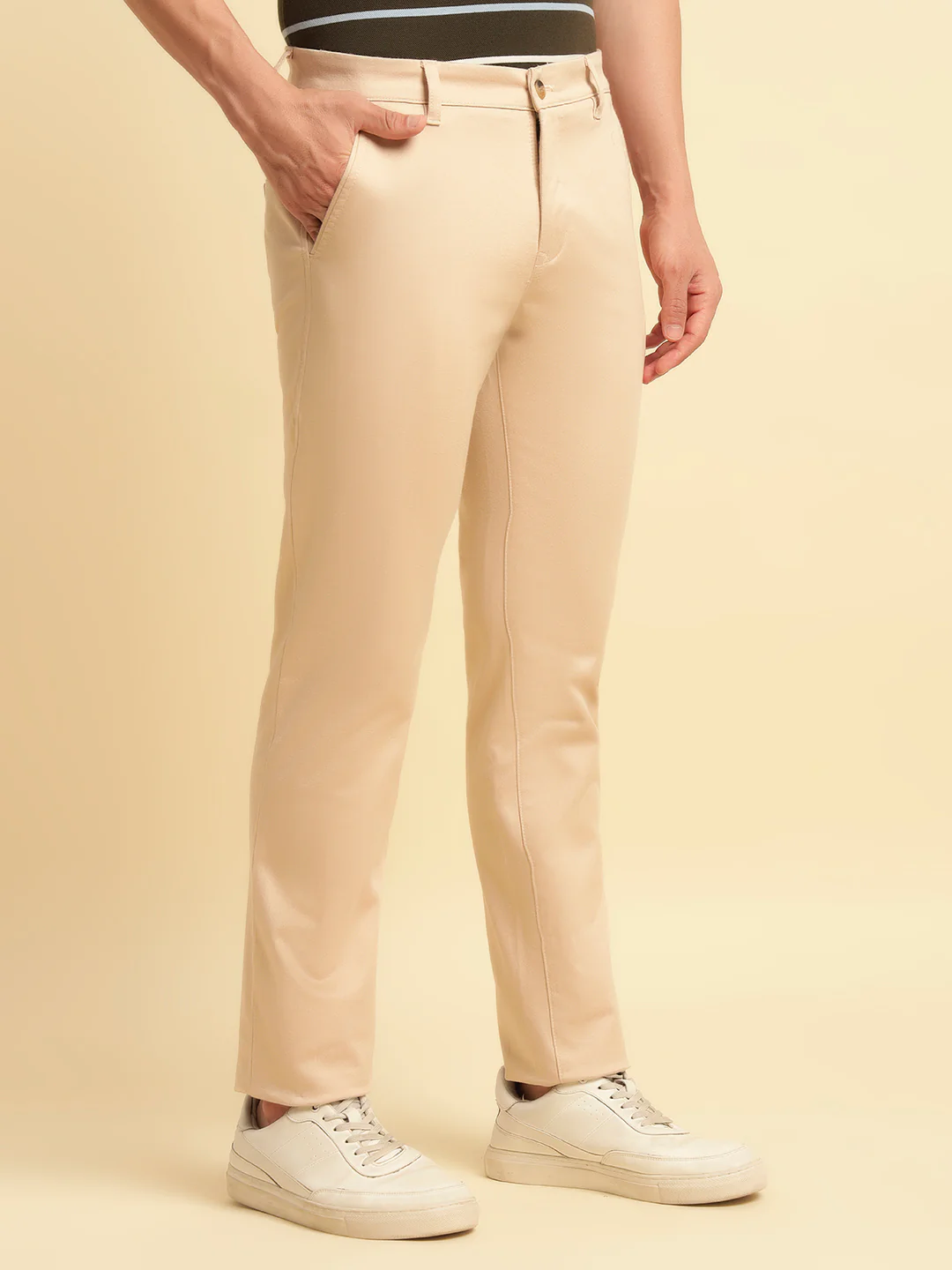 Casual Trouser for Men | Breathable & Soft with Color Fastness Regular Fit Cotton Blend Fabric Solid Pattern Button Closure - Image 6