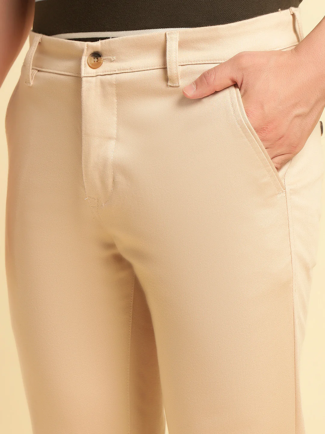 Casual Trouser for Men | Breathable & Soft with Color Fastness Regular Fit Cotton Blend Fabric Solid Pattern Button Closure - Image 8