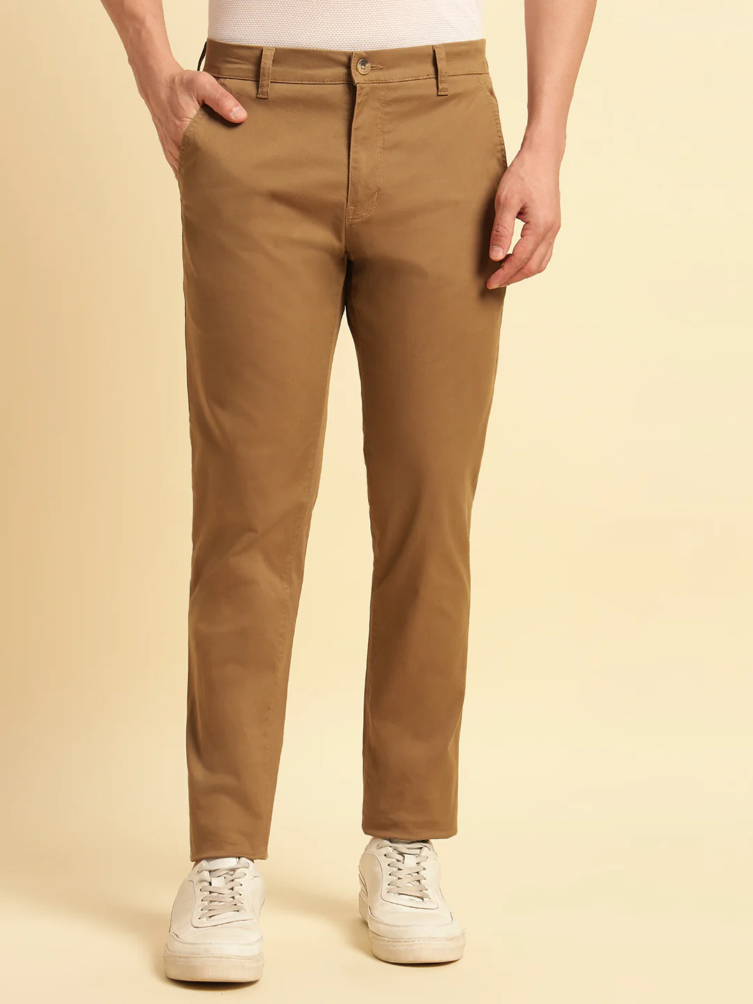 Casual Trouser for Men | Breathable & Soft with Color Fastness Regular Fit Cotton Blend Fabric Solid Pattern Button Closure - Image 5