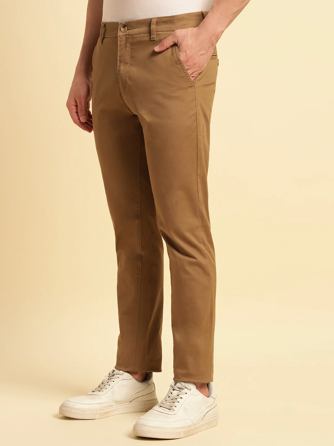 Casual Trouser for Men | Breathable & Soft with Color Fastness Regular Fit Cotton Blend Fabric Solid Pattern Button Closure - Image 7