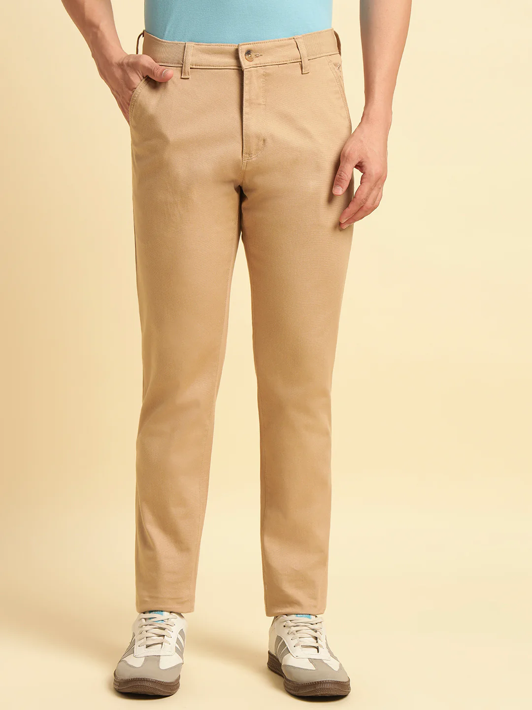 Casual Trouser for Men | Breathable & Soft with Color Fastness Regular Fit Cotton Blend Fabric Solid Pattern Button Closure - Image 5