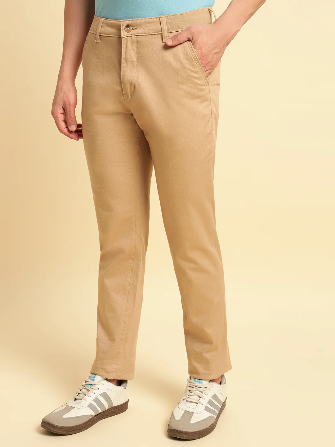 Casual Trouser for Men | Breathable & Soft with Color Fastness Regular Fit Cotton Blend Fabric Solid Pattern Button Closure - Image 7