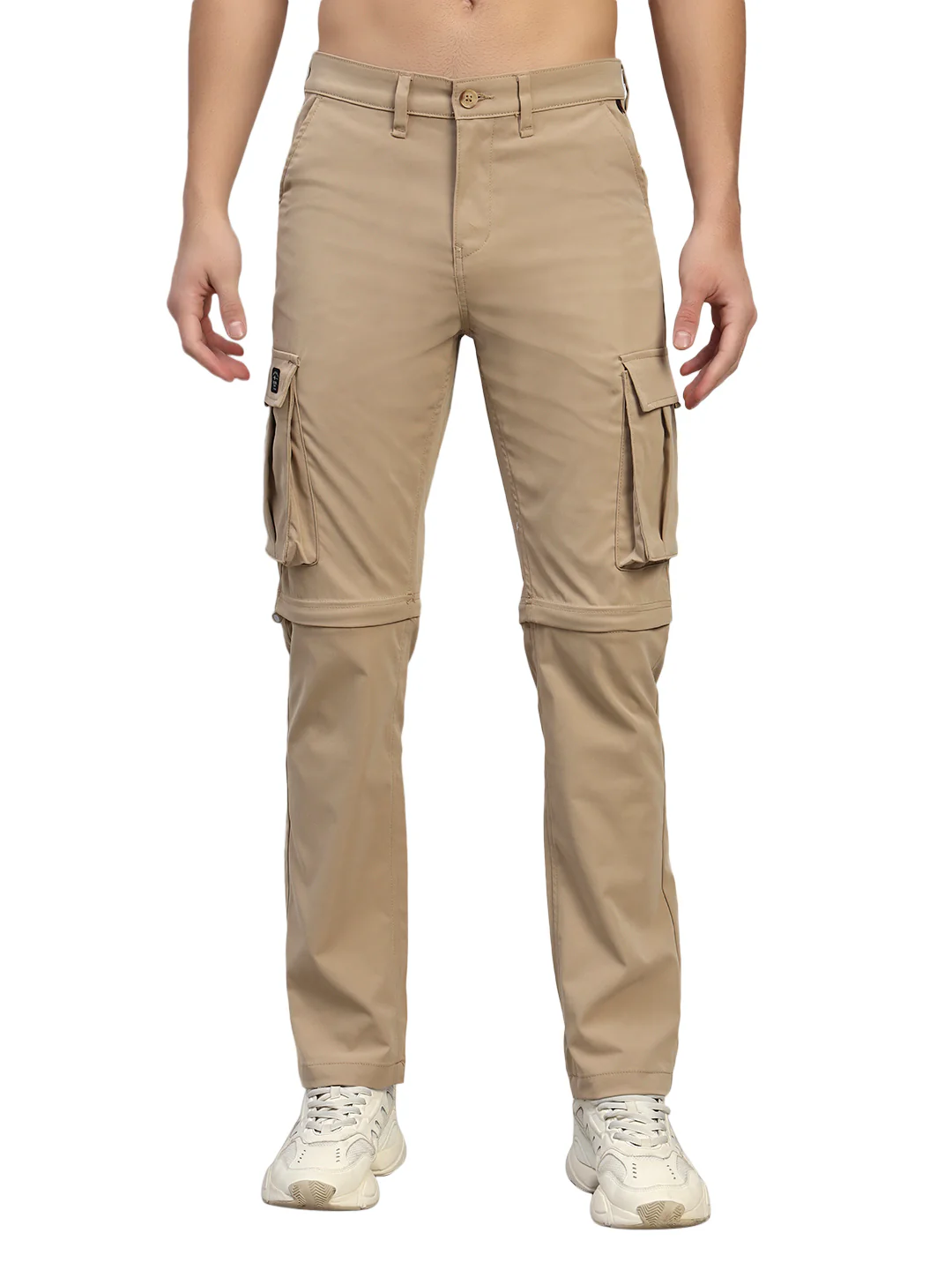 Men's Solid Khaki Regular Fit Casual Cargo - Image 3
