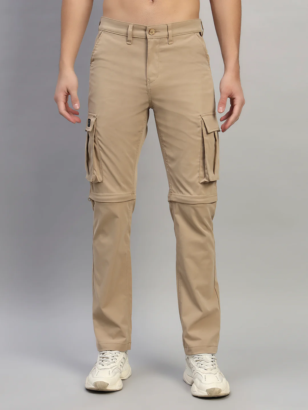 Men's Solid Khaki Regular Fit Casual Cargo - Image 4