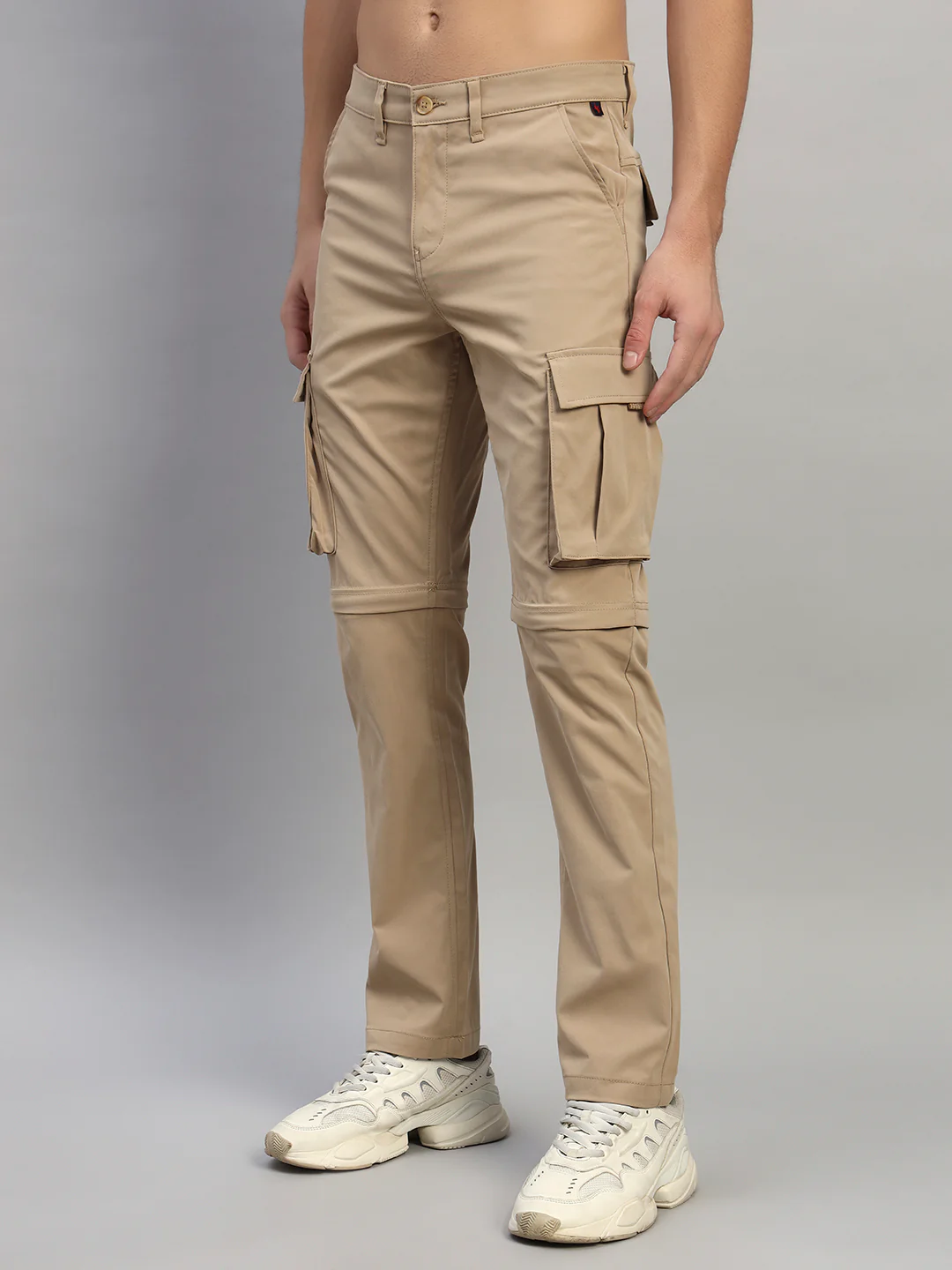 Men's Solid Khaki Regular Fit Casual Cargo - Image 5