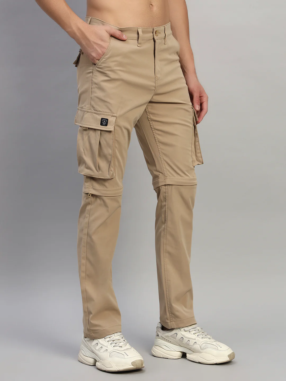 Men's Solid Khaki Regular Fit Casual Cargo - Image 6