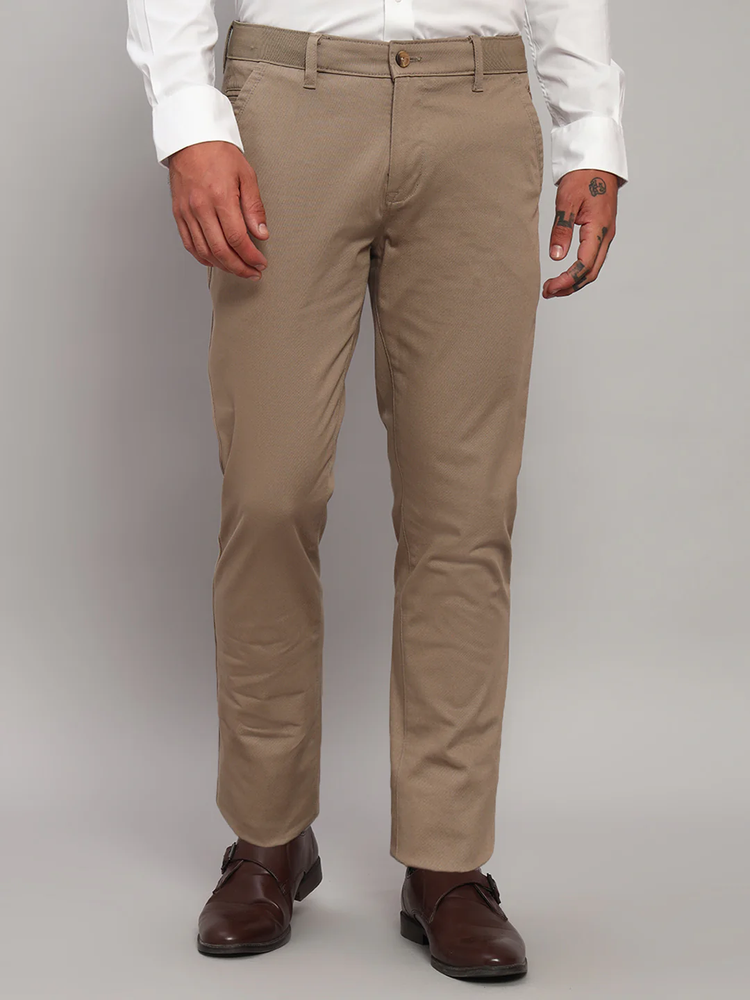 Casual Trouser for Men | Breathable & Soft with Color Fastness Regular Fit Cotton Blend Fabric Solid Pattern Button Closure - Image 3