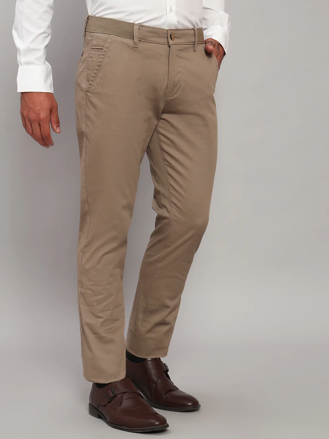 Casual Trouser for Men | Breathable & Soft with Color Fastness Regular Fit Cotton Blend Fabric Solid Pattern Button Closure - Image 4