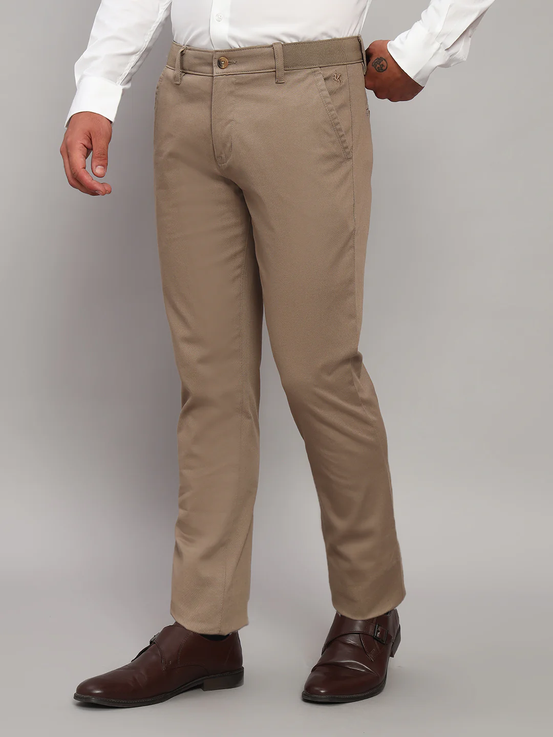 Casual Trouser for Men | Breathable & Soft with Color Fastness Regular Fit Cotton Blend Fabric Solid Pattern Button Closure - Image 5