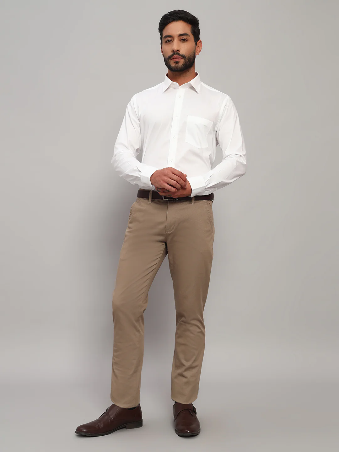 Casual Trouser for Men | Breathable & Soft with Color Fastness Regular Fit Cotton Blend Fabric Solid Pattern Button Closure - Image 7