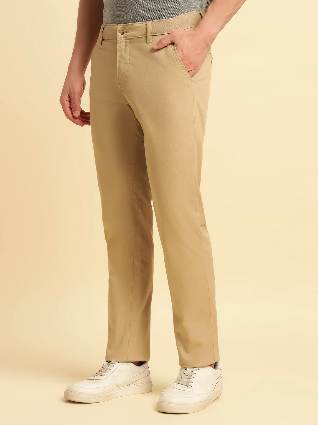 Casual Trouser for Men | Breathable & Soft with Color Fastness Regular Fit Cotton Blend Fabric Solid Pattern Button Closure - Image 7