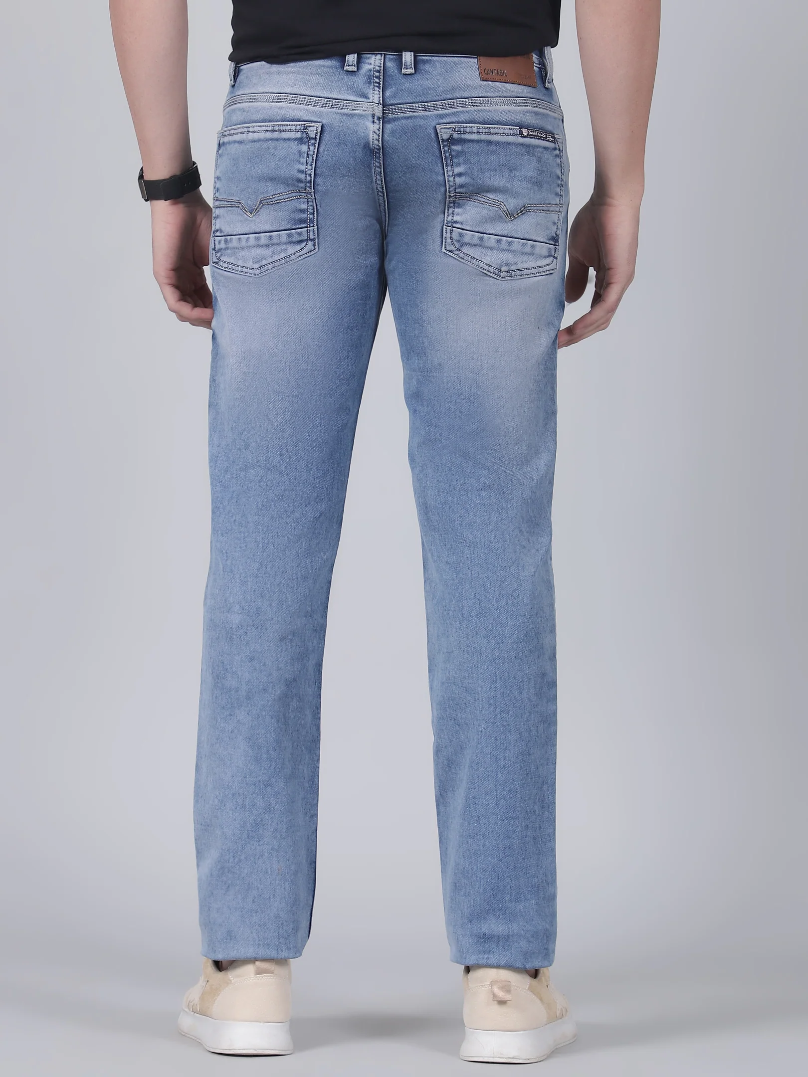 Denim Jeans for Men l Breathable & Soft with Color Fastness Ultra Narrow Fit Cotton Fabric Solid Pattern Button Closure - Image 5