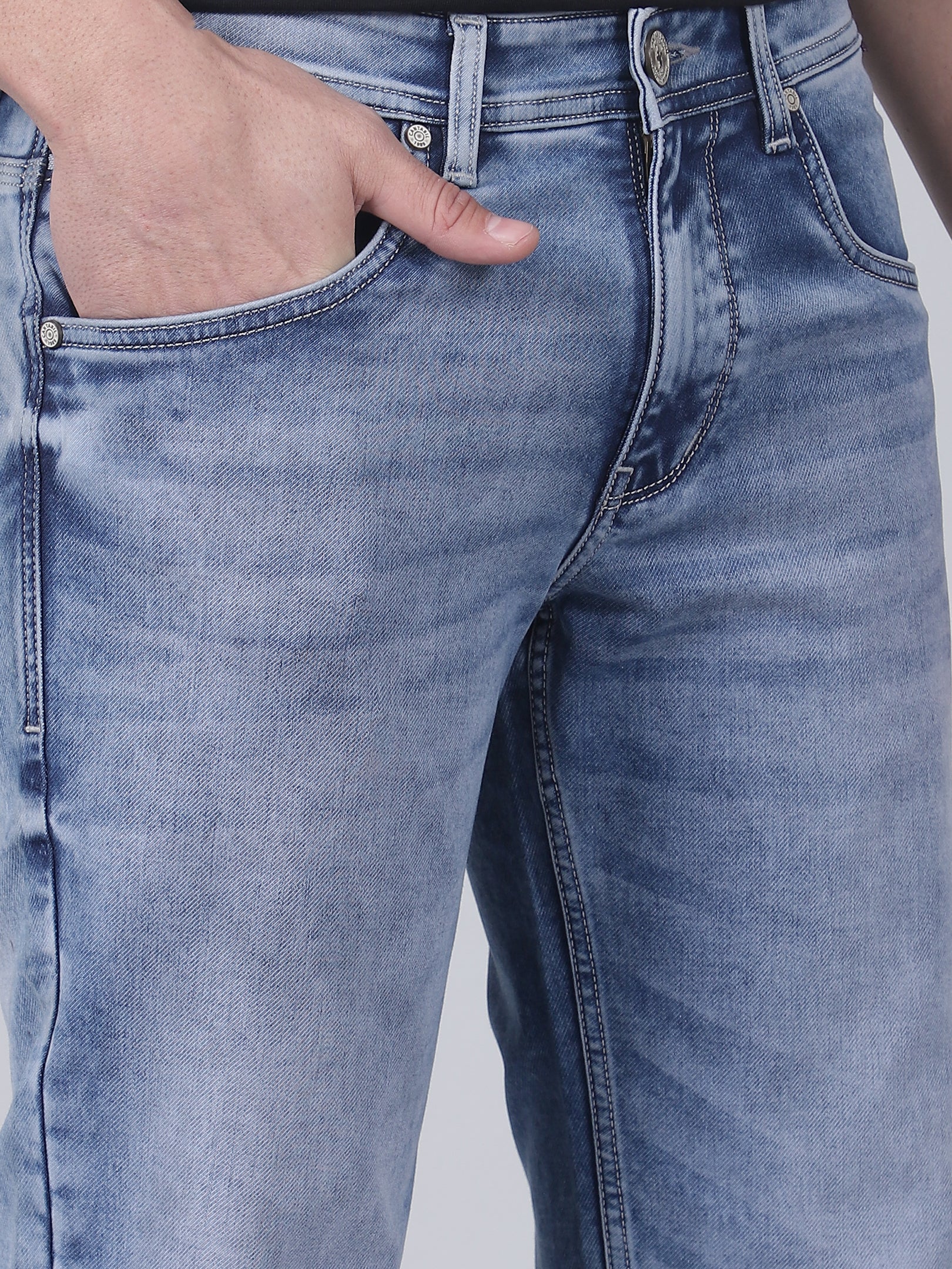 Denim Jeans for Men l Breathable & Soft with Color Fastness Ultra Narrow Fit Cotton Fabric Solid Pattern Button Closure - Image 6