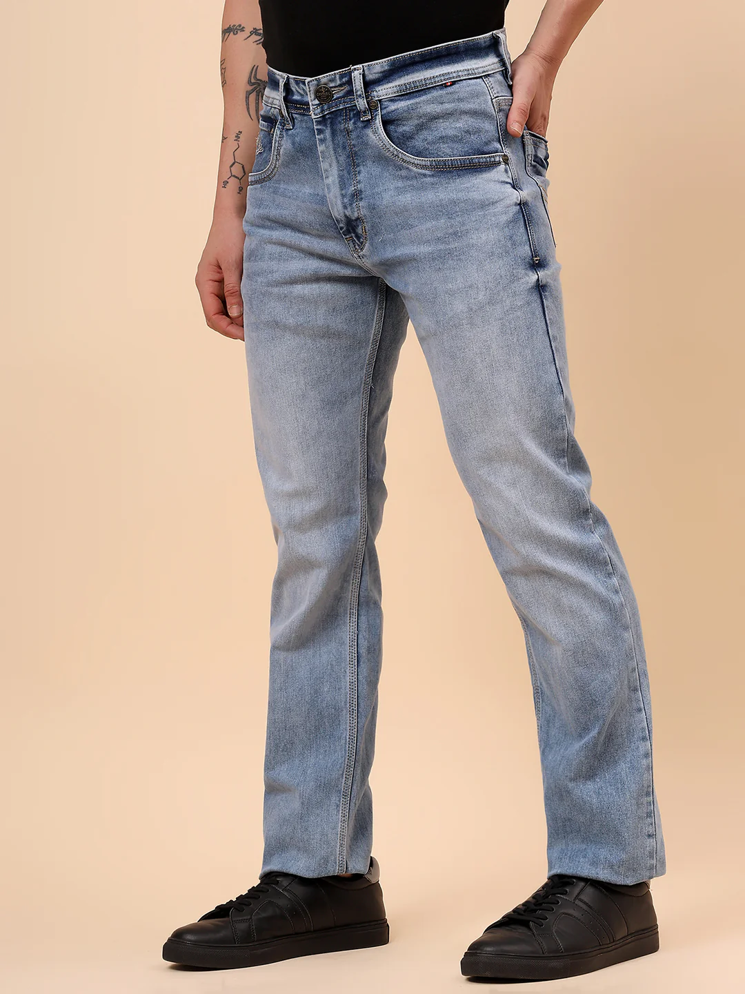 Denim Jeans for Men l Breathable & Soft with Color Fastness Straight Fit Cotton Fabric Solid Pattern Button Closure - Image 5