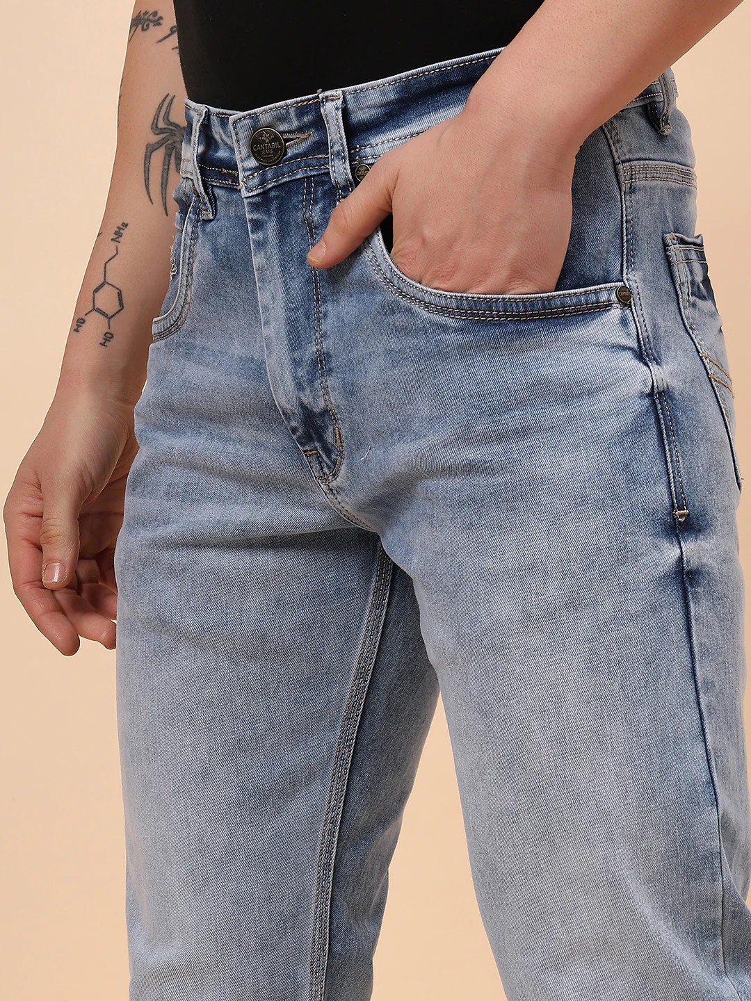 Denim Jeans for Men l Breathable & Soft with Color Fastness Straight Fit Cotton Fabric Solid Pattern Button Closure - Image 8