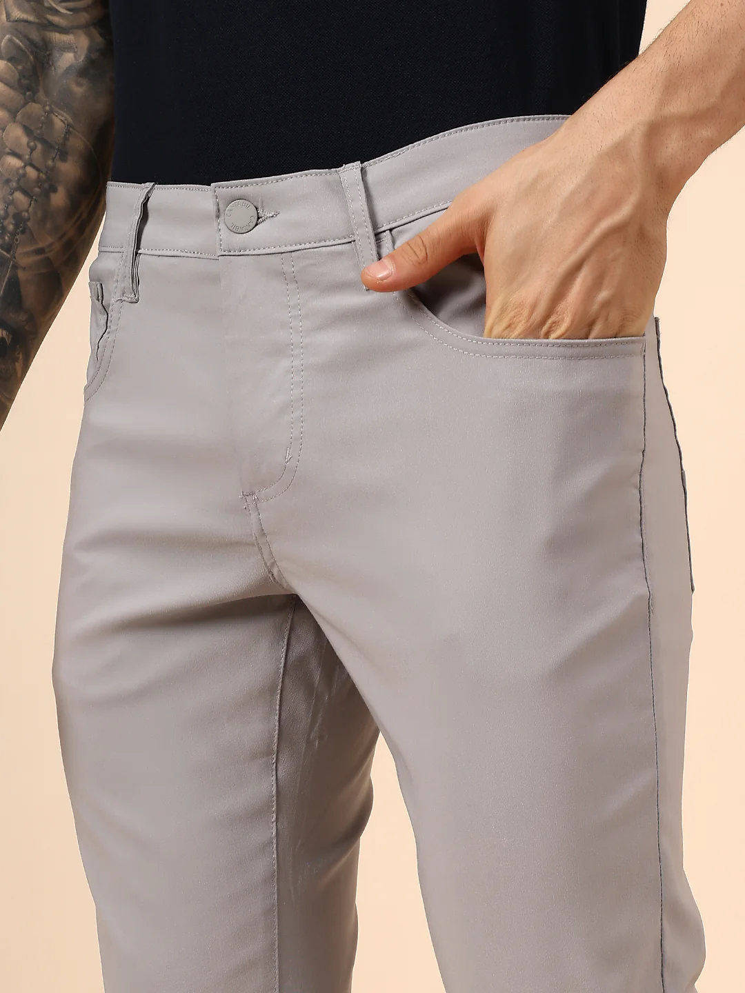 Casual Trouser for Men | Breathable & Soft with Color Fastness Regular Fit Spandex Fabric Solid Pattern Button Closure - Image 7