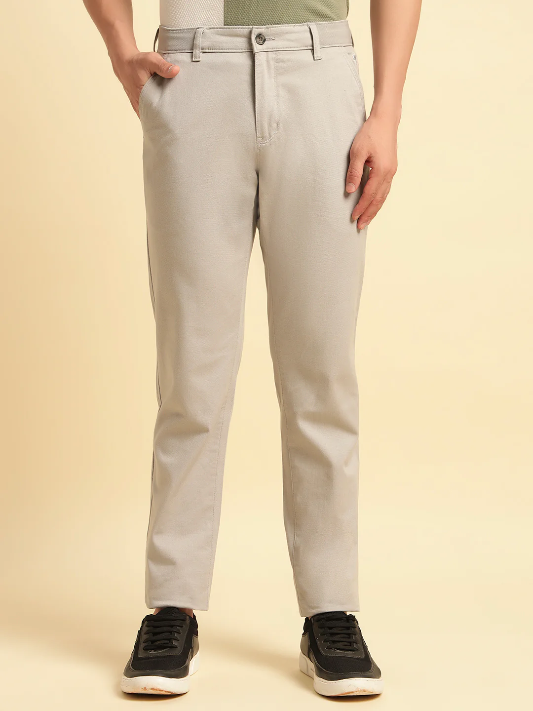 Casual Trouser for Men | Breathable & Soft with Color Fastness Regular Fit Cotton Blend Fabric Solid Pattern Button Closure - Image 5