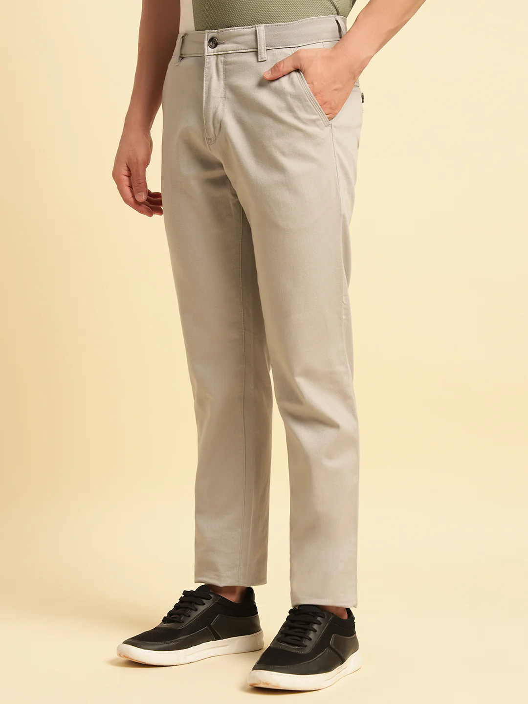 Casual Trouser for Men | Breathable & Soft with Color Fastness Regular Fit Cotton Blend Fabric Solid Pattern Button Closure - Image 7