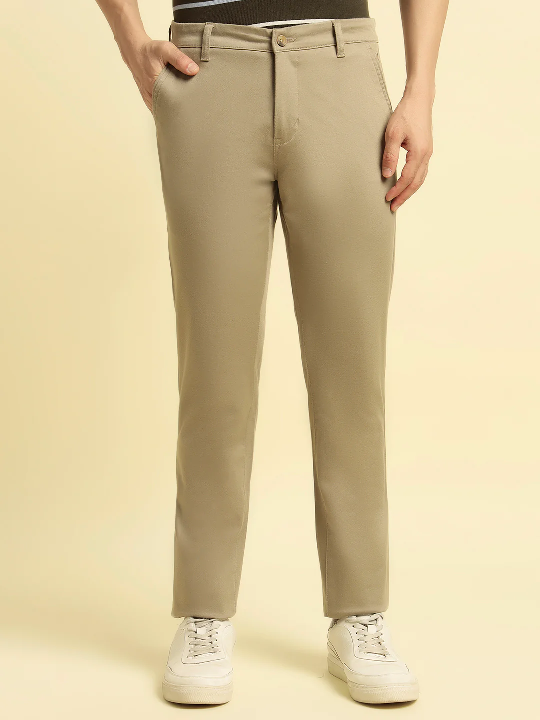 Casual Trouser for Men | Breathable & Soft with Color Fastness Regular Fit Cotton Blend Fabric Solid Pattern Button Closure - Image 5