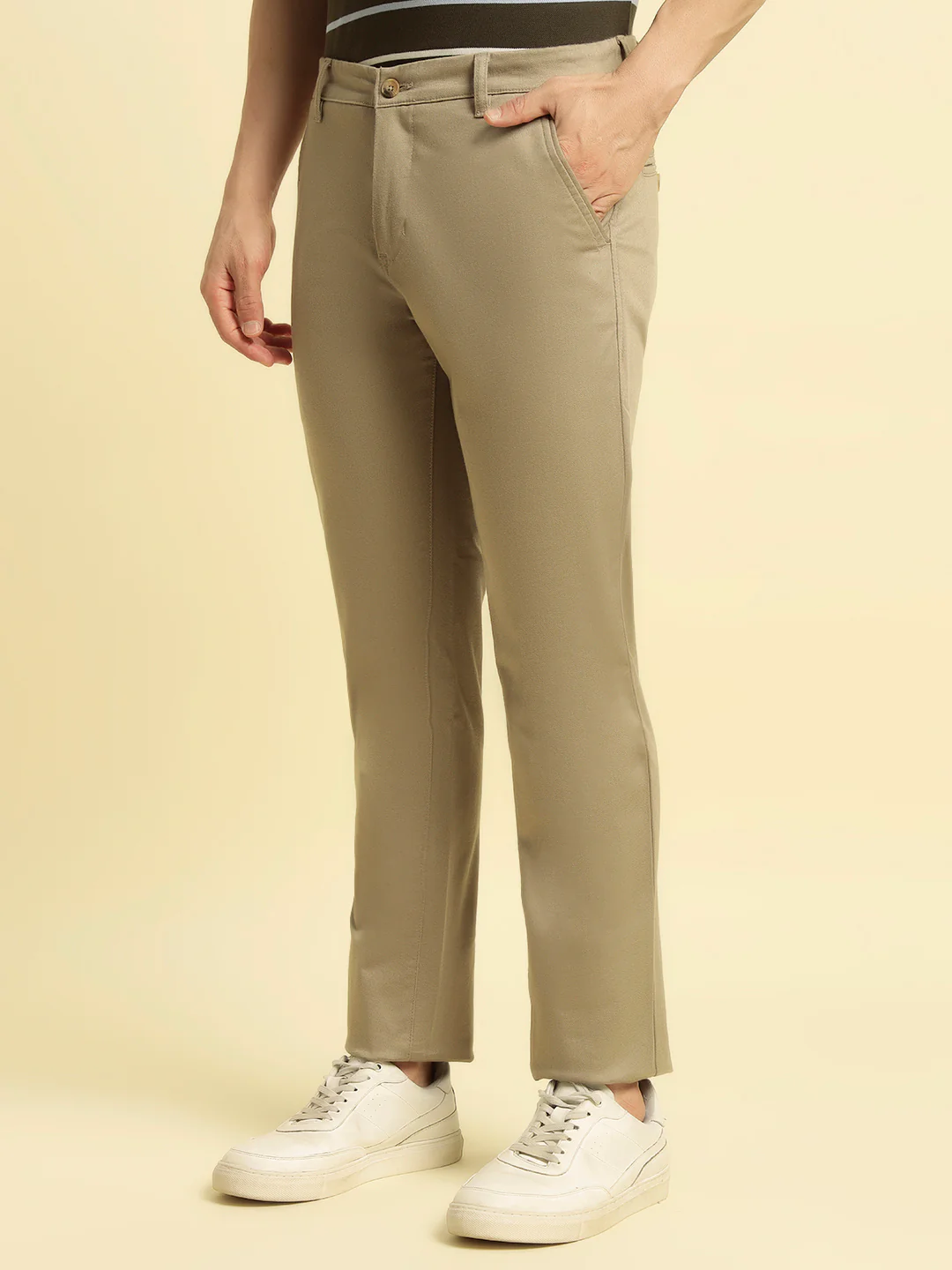 Casual Trouser for Men | Breathable & Soft with Color Fastness Regular Fit Cotton Blend Fabric Solid Pattern Button Closure - Image 7
