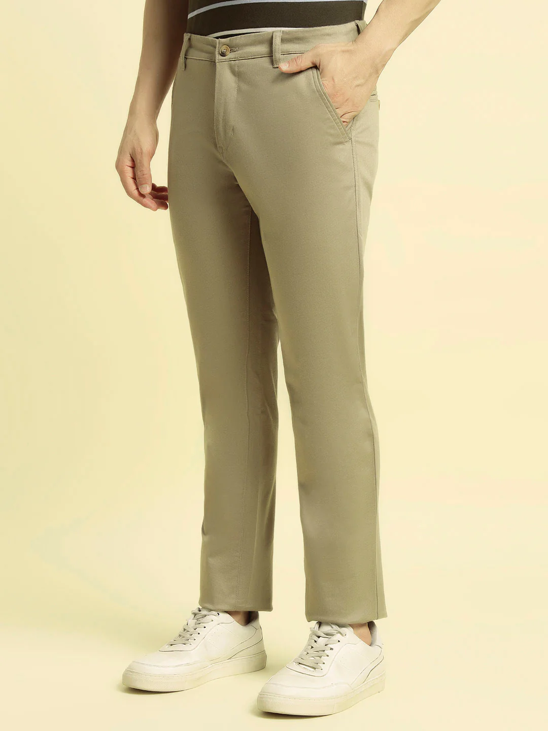 Casual Trouser for Men | Breathable & Soft with Color Fastness Regular Fit Cotton Blend Fabric Solid Pattern Button Closure - Image 8