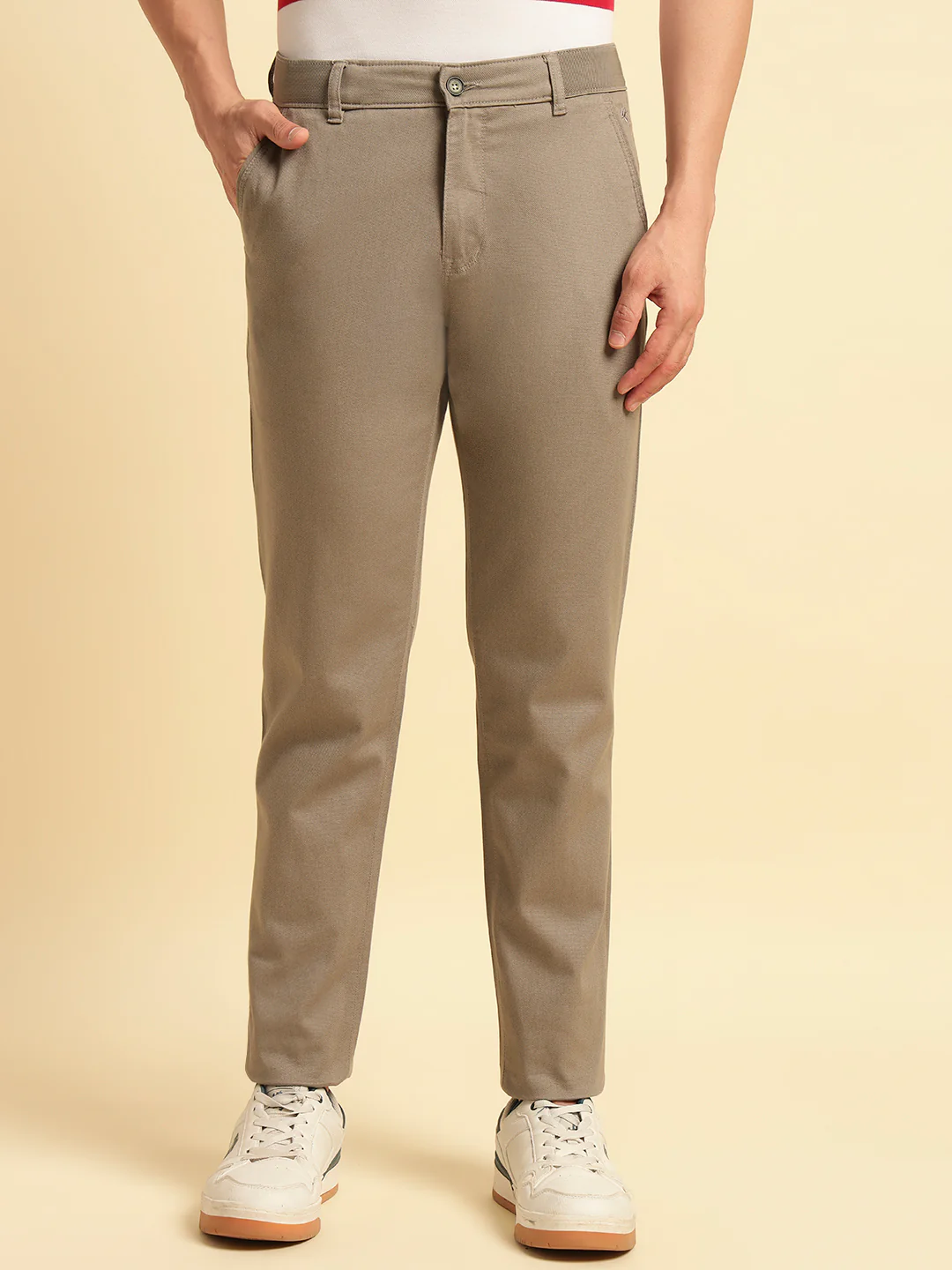 Casual Trouser for Men | Breathable & Soft with Color Fastness Regular Fit Cotton Blend Fabric Solid Pattern Button Closure - Image 5