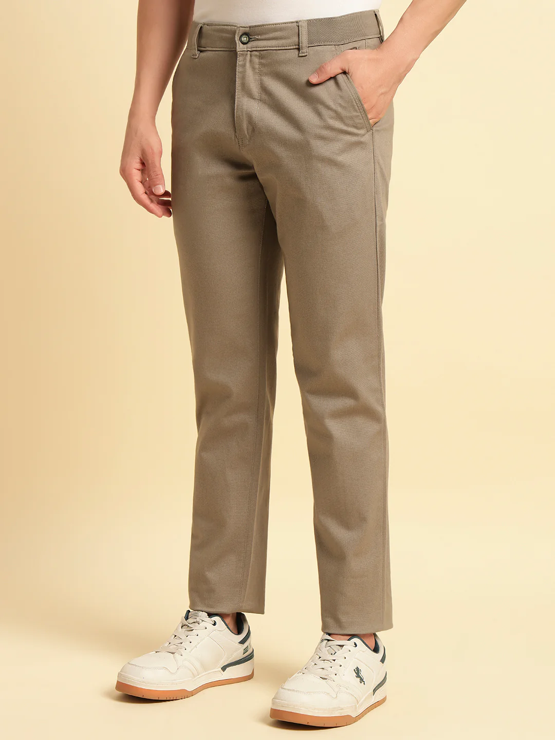 Casual Trouser for Men | Breathable & Soft with Color Fastness Regular Fit Cotton Blend Fabric Solid Pattern Button Closure - Image 7