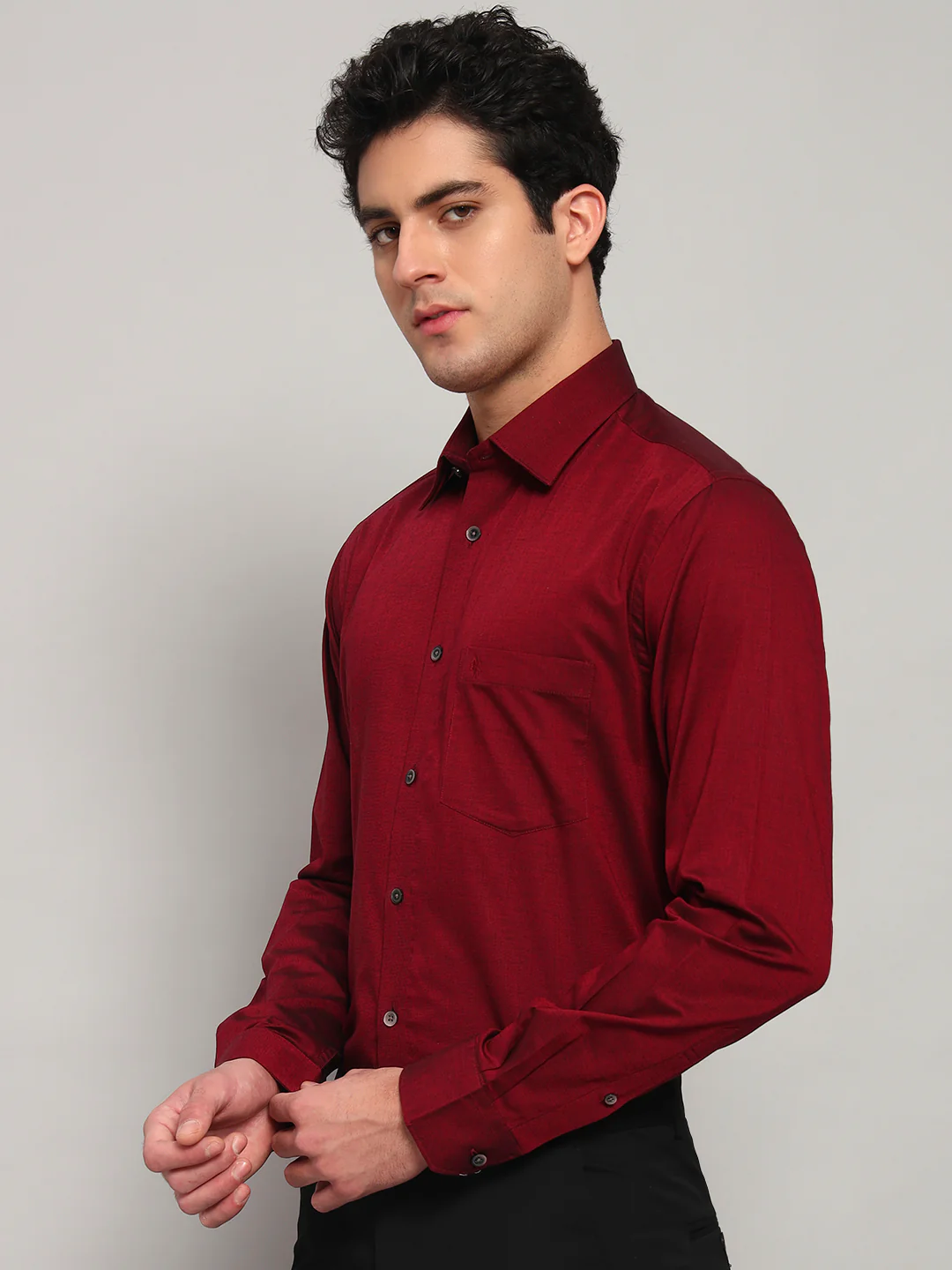 Formal Shirt for Men l Breathable & Soft with Color Fastness Regular Fit Spread Collar Neck Cotton Blend Fabric Solid Pattern - Image 4