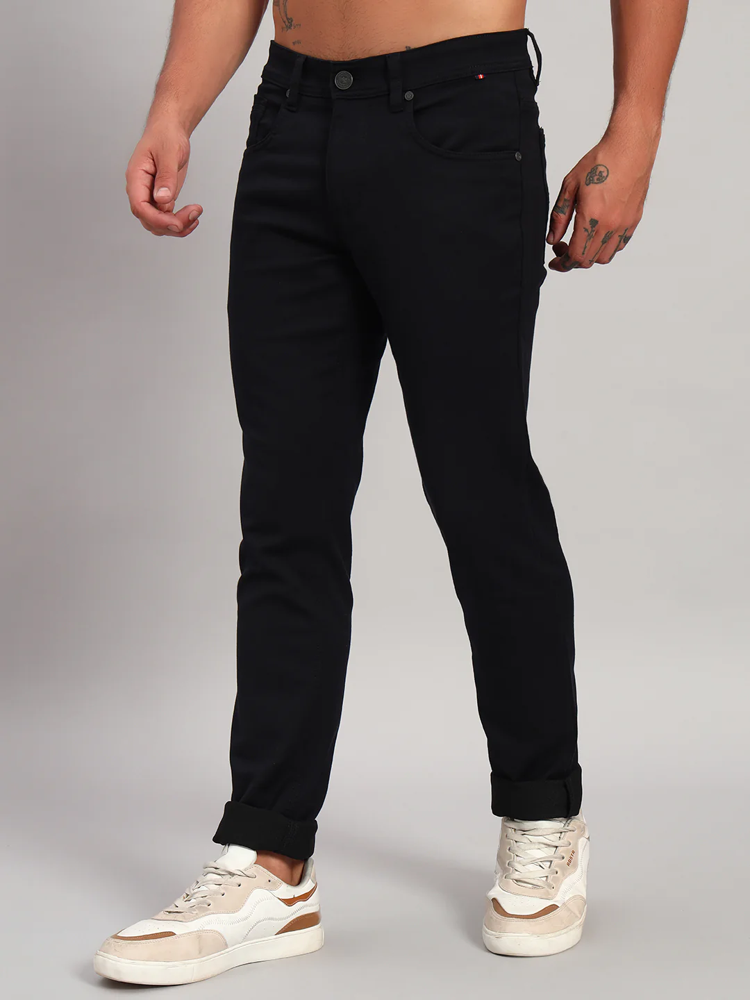 Denim Jeans for Men l Breathable & Soft with Color Fastness Ultra Narrow Fit Cotton Fabric Solid Pattern Button Closure - Image 3