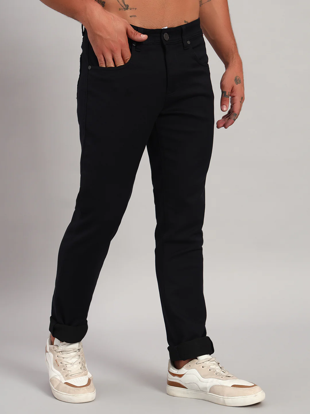Denim Jeans for Men l Breathable & Soft with Color Fastness Ultra Narrow Fit Cotton Fabric Solid Pattern Button Closure - Image 4