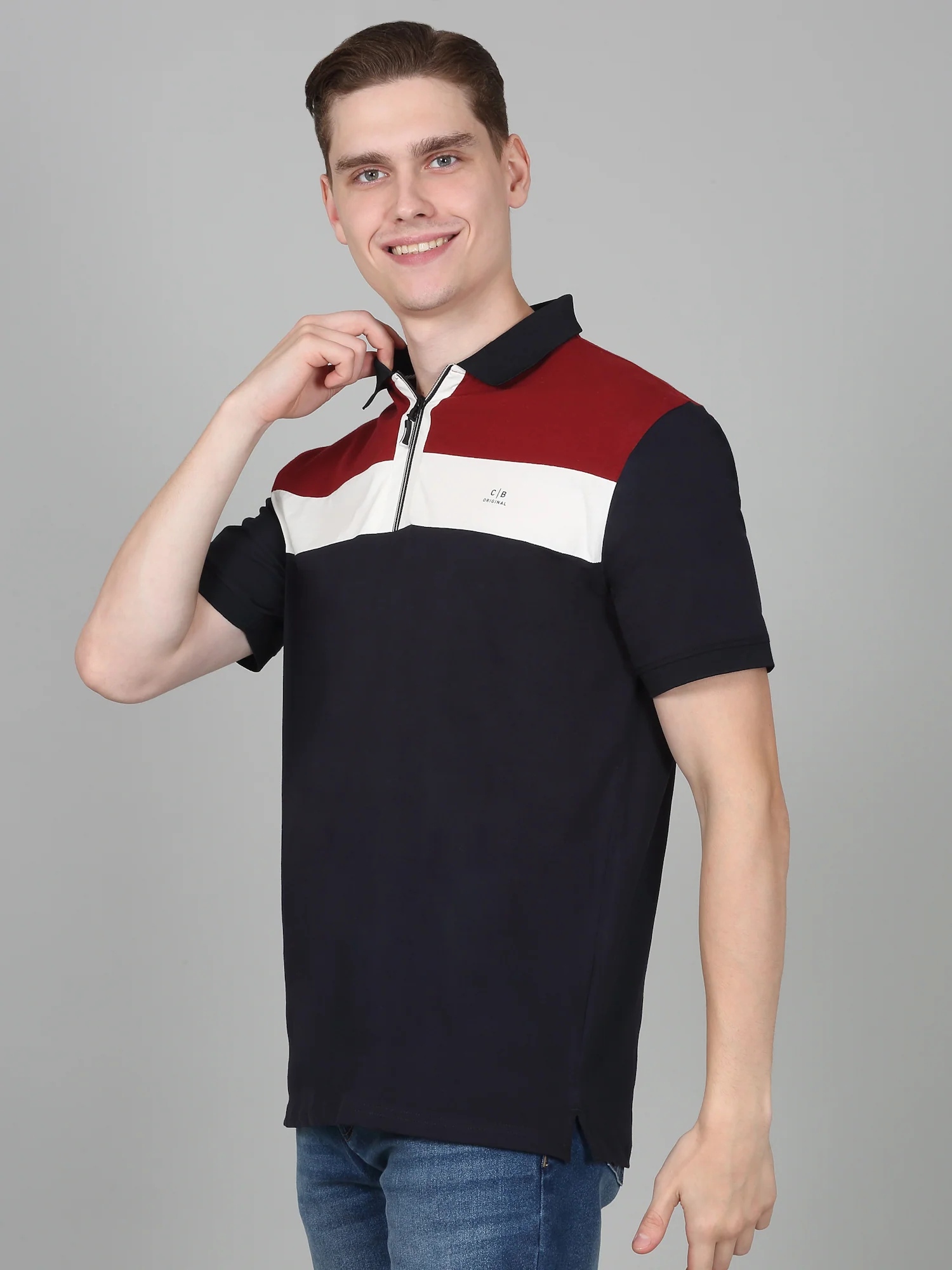 T-Shirt for Men | Breathable & Soft with Color Fastness Regular Fit Polo Neck Cotton Blend Fabric Colour Block Pattern - Image 2