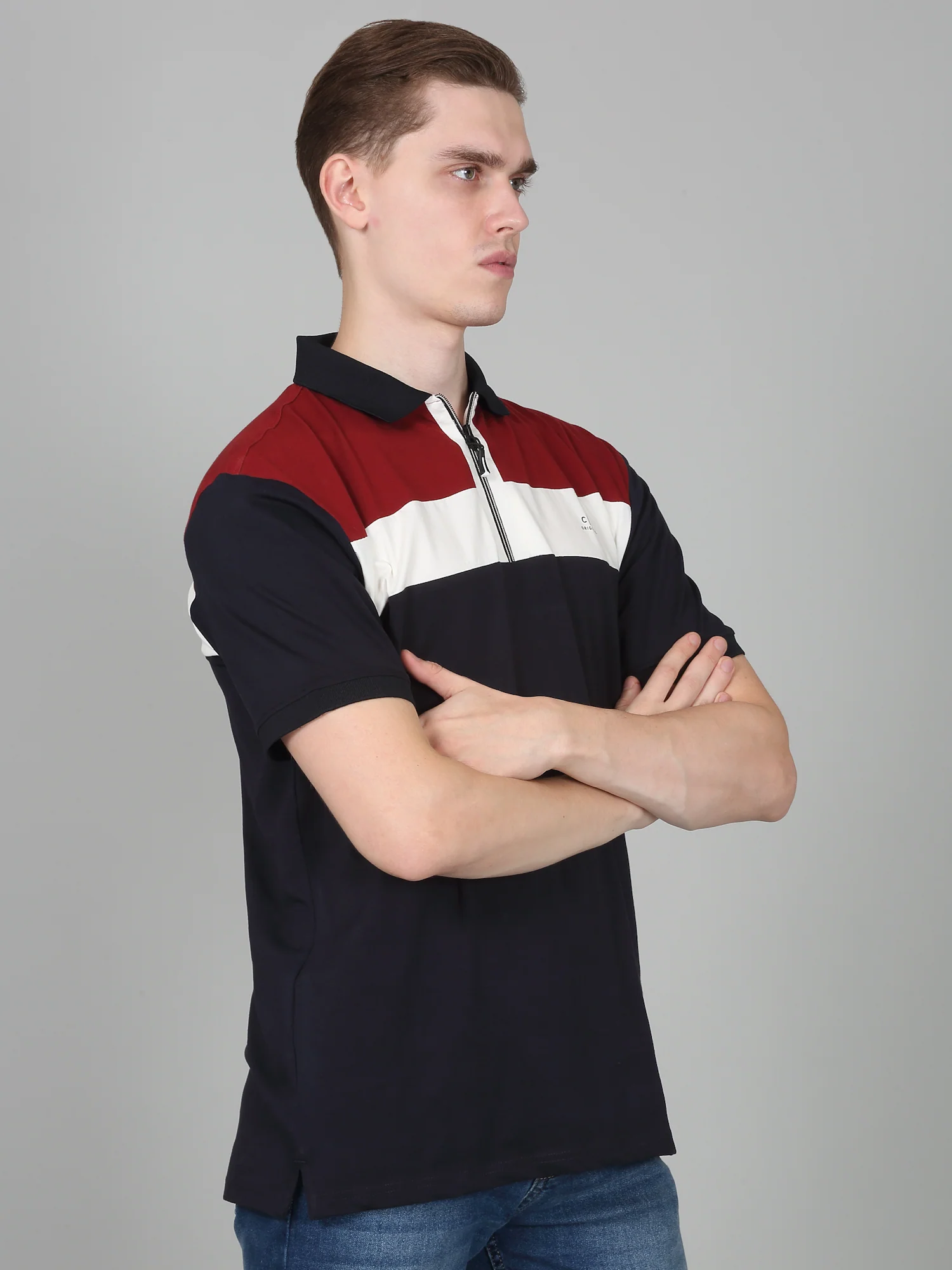 T-Shirt for Men | Breathable & Soft with Color Fastness Regular Fit Polo Neck Cotton Blend Fabric Colour Block Pattern - Image 3