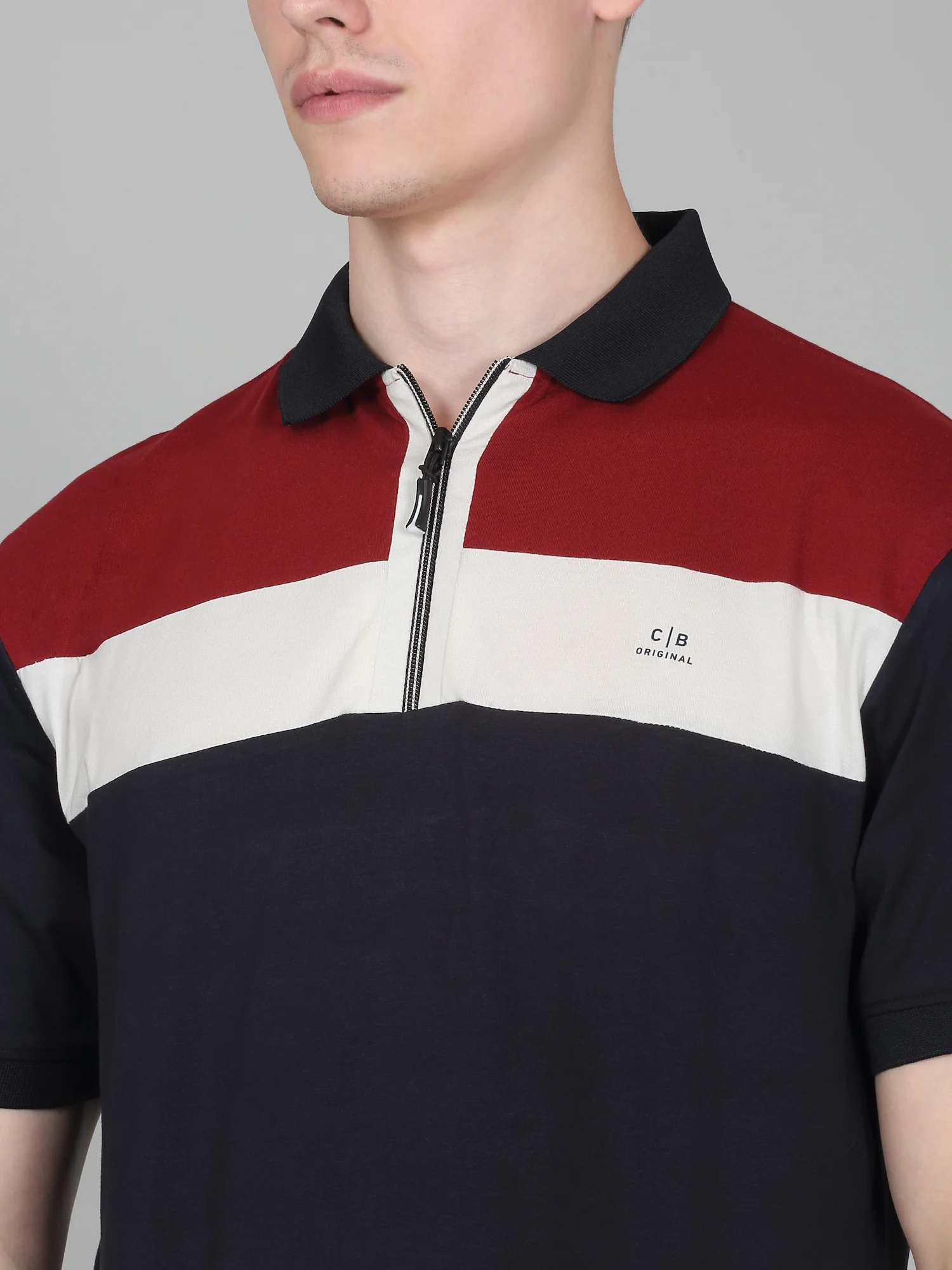 T-Shirt for Men | Breathable & Soft with Color Fastness Regular Fit Polo Neck Cotton Blend Fabric Colour Block Pattern - Image 4