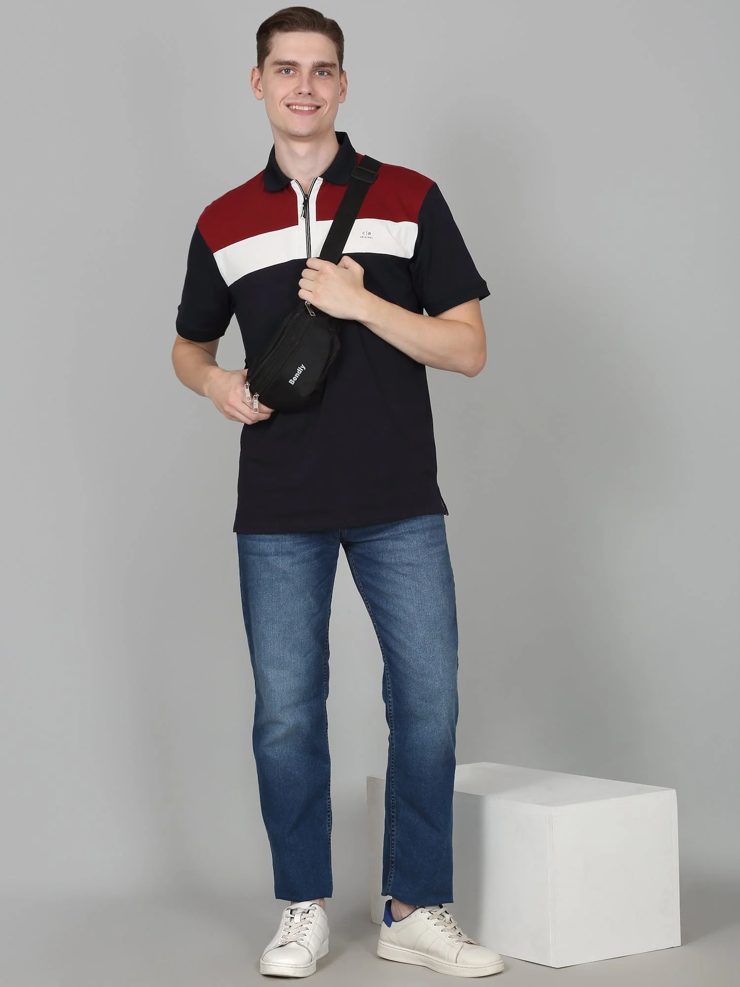 T-Shirt for Men | Breathable & Soft with Color Fastness Regular Fit Polo Neck Cotton Blend Fabric Colour Block Pattern - Image 5