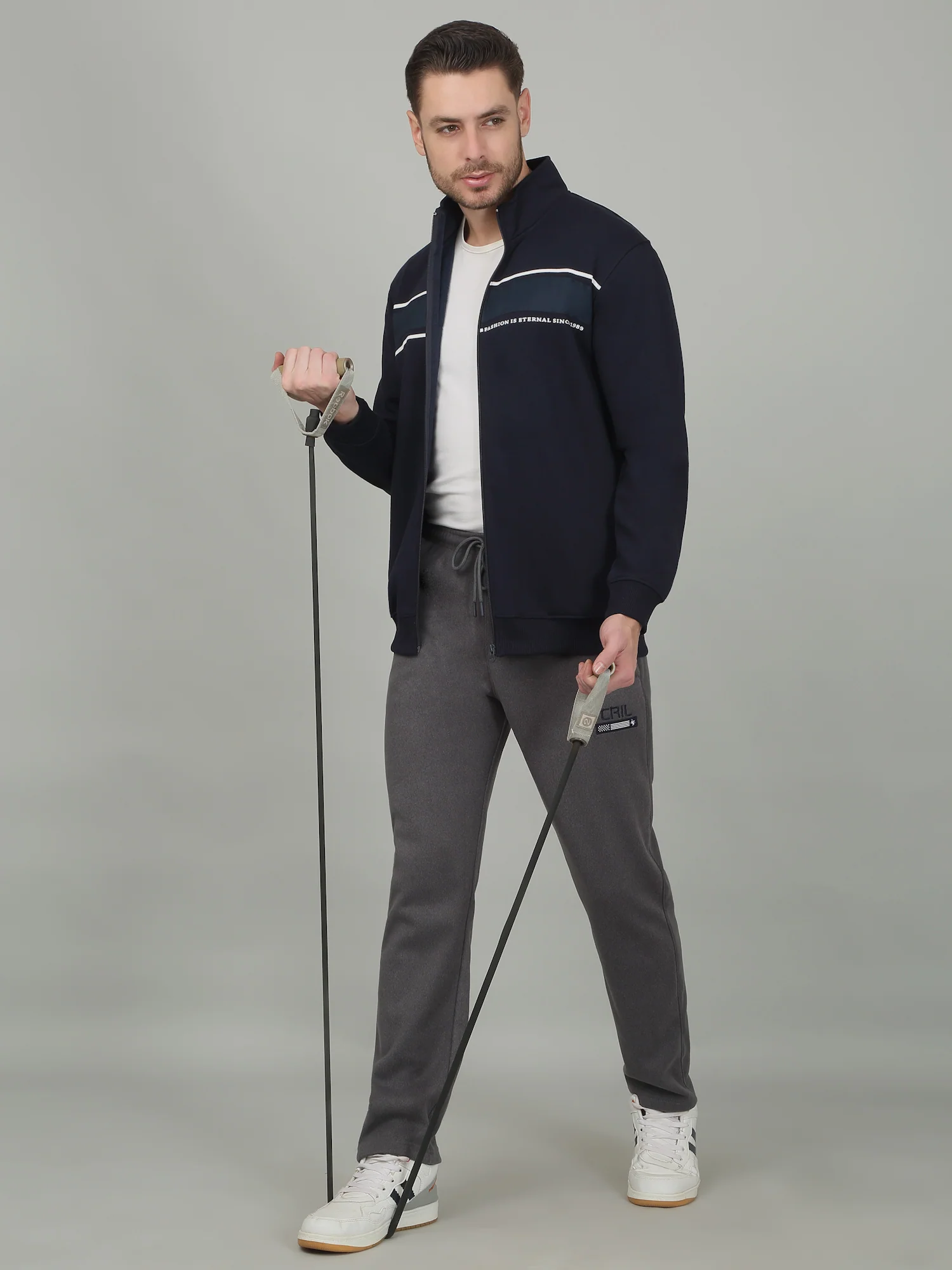 Men's Solid Navy Blue Mock Neck Sweatshirt - Image 2