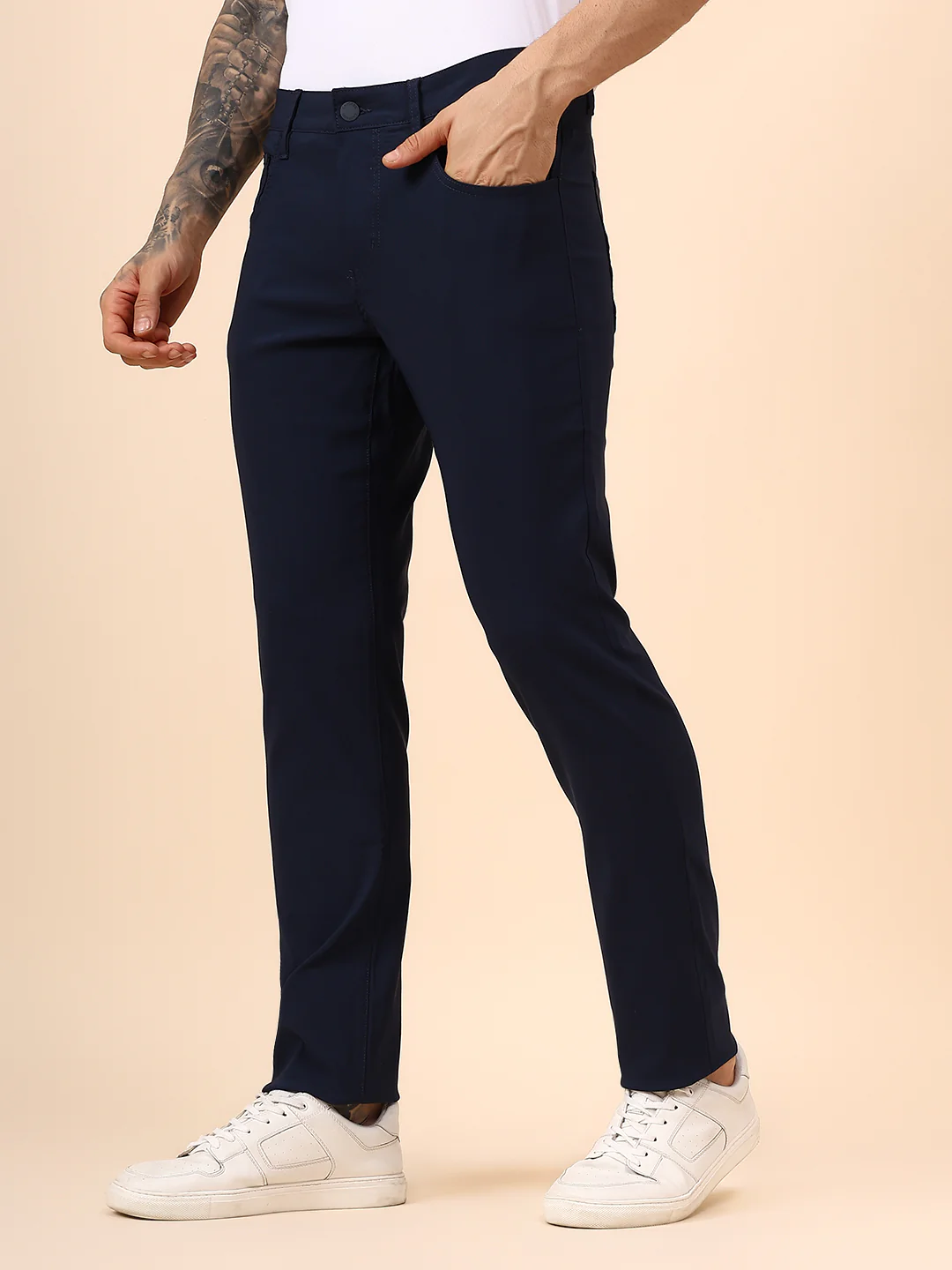 Casual Trouser for Men | Breathable & Soft with Color Fastness Regular Fit Spandex Fabric Solid Pattern Button Closure - Image 3