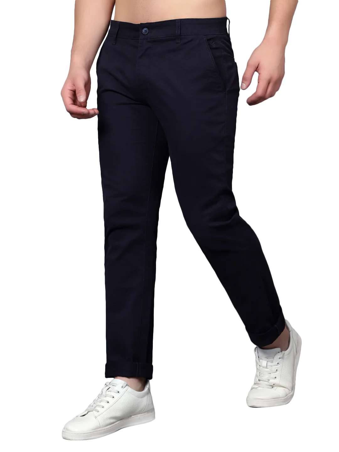 Casual Trouser for Men | Breathable & Soft with Color Fastness Regular Fit Cotton Blend Fabric Solid Pattern Button Closure - Image 4
