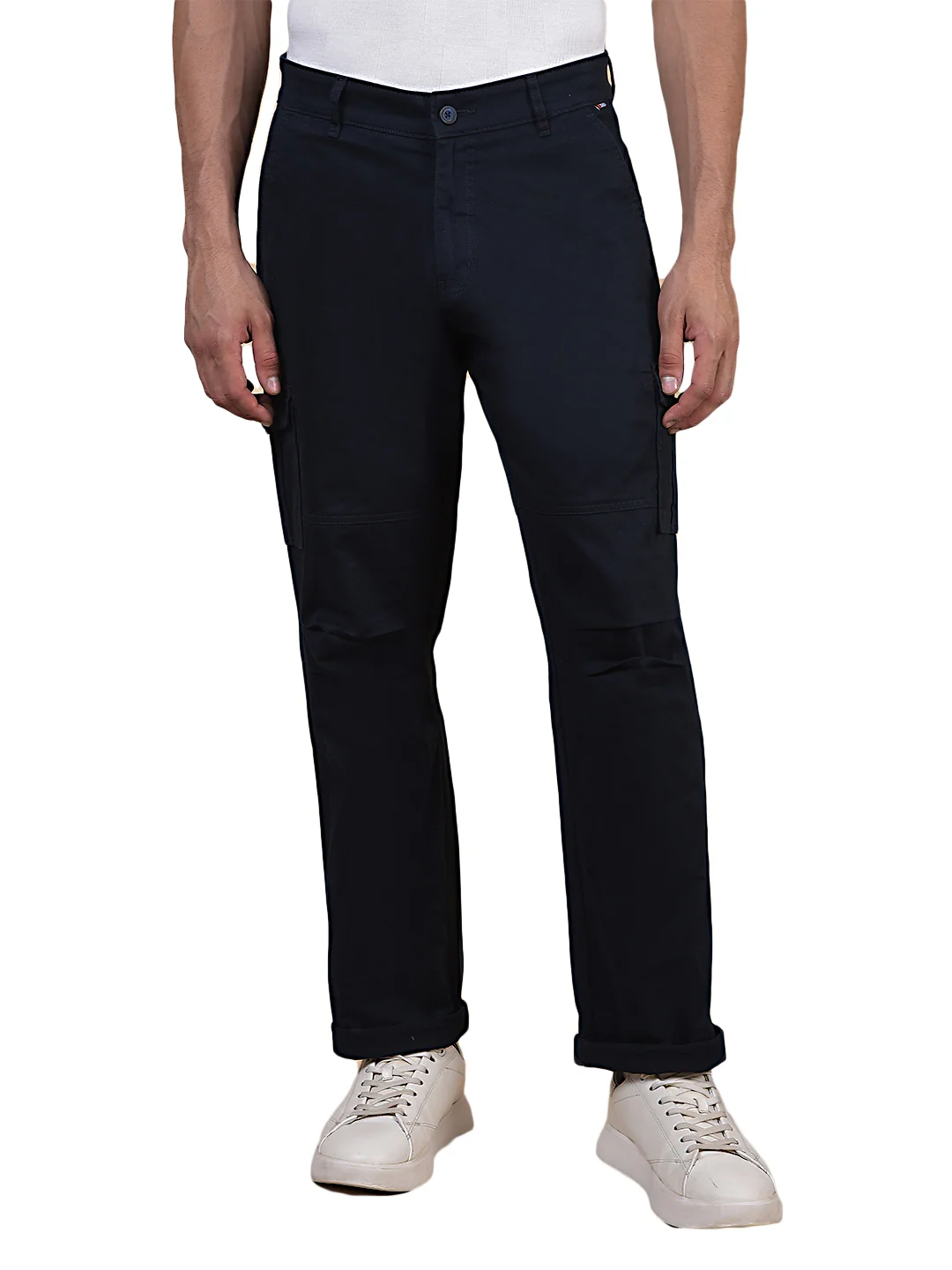 Men's Solid Navy Blue Regular Fit Casual Cargo - Image 2
