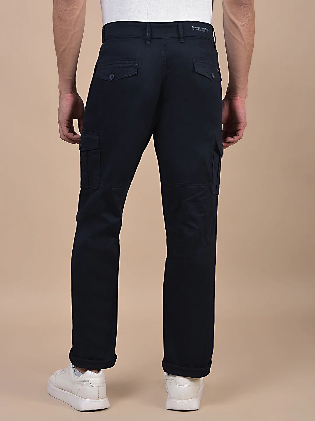 Men's Solid Navy Blue Regular Fit Casual Cargo - Image 5