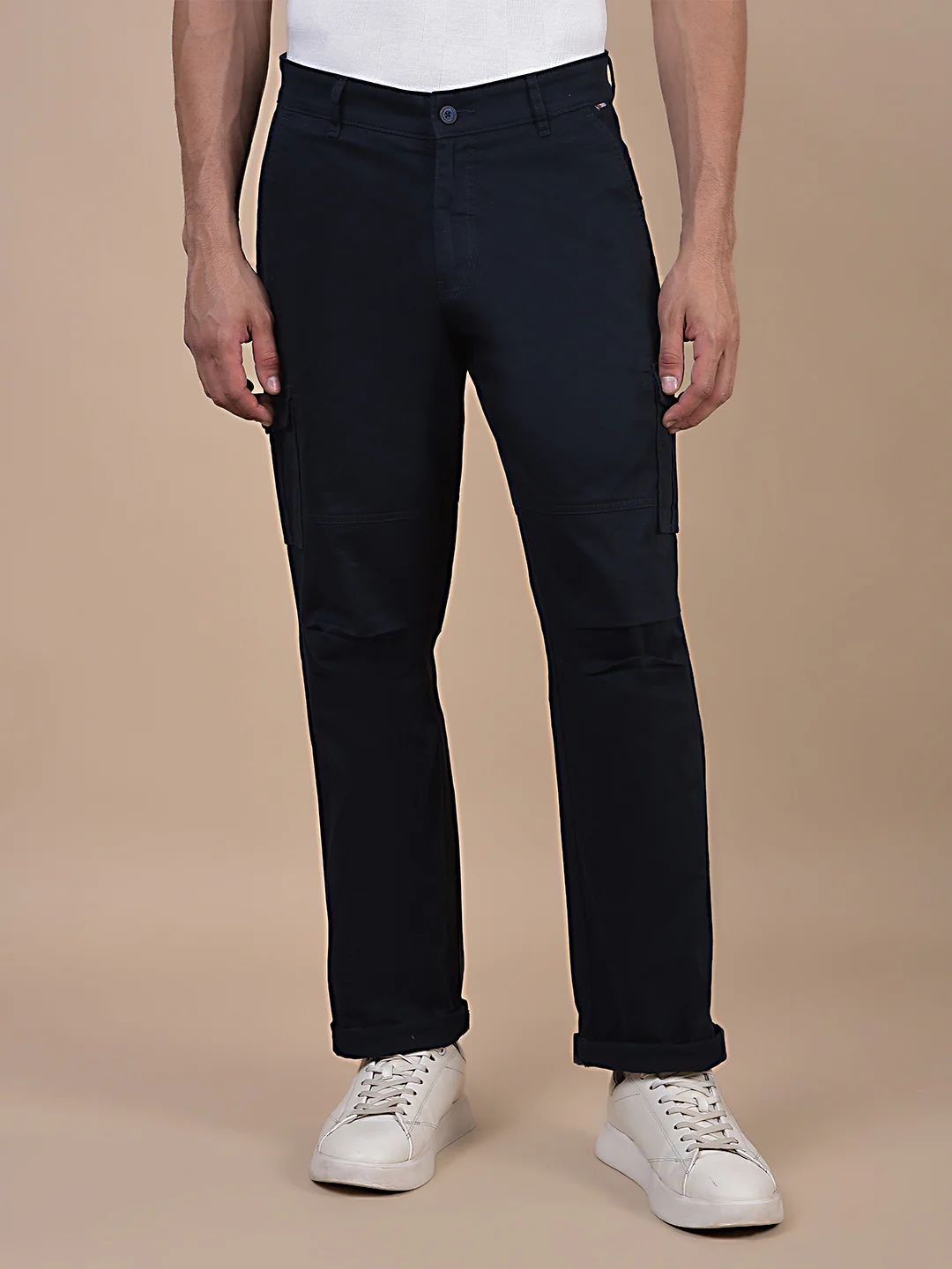 Men's Solid Navy Blue Regular Fit Casual Cargo - Image 6